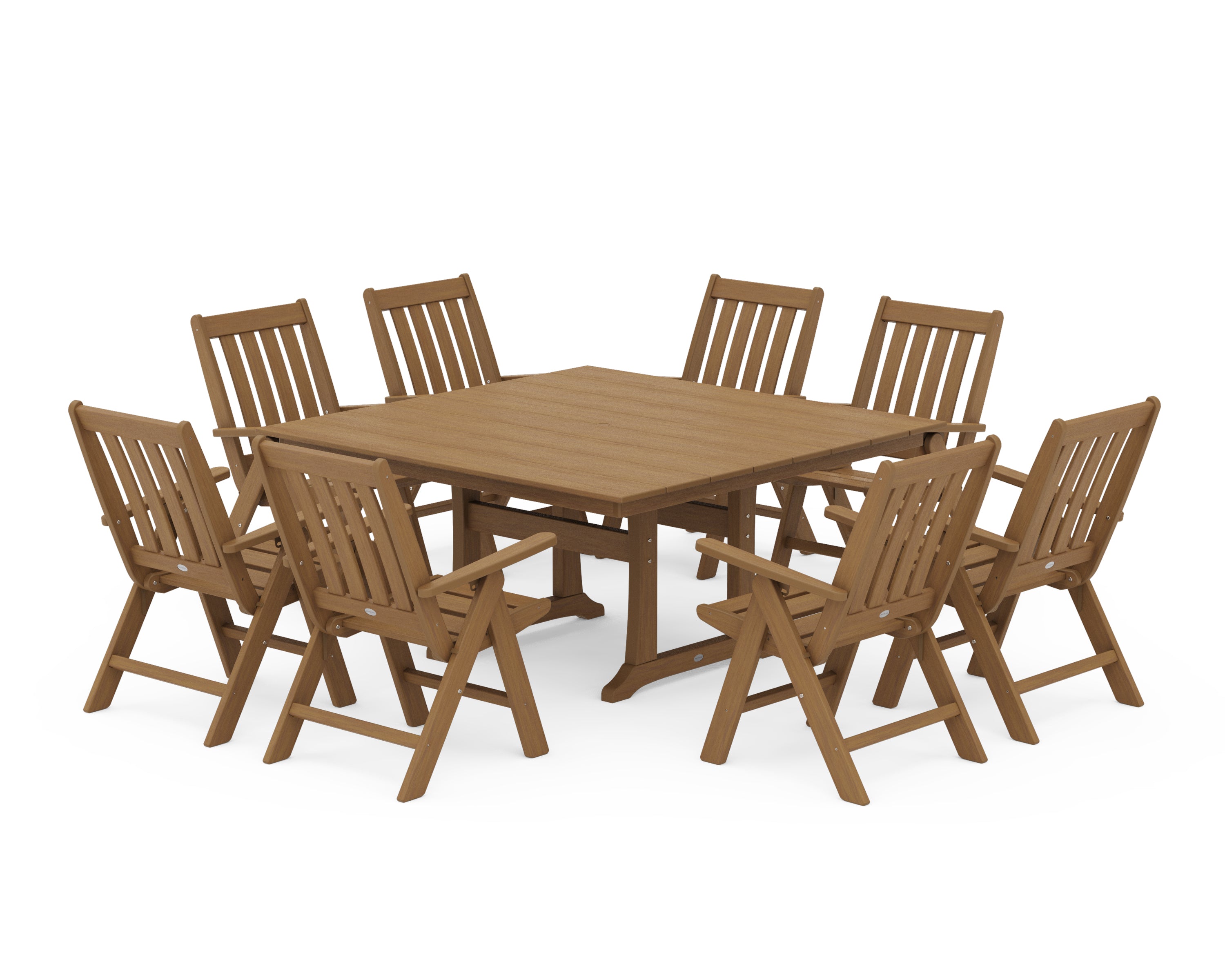 POLYWOOD Vineyard Folding Chair 9-Piece Square Farmhouse Dining Set with Trestle Legs in Natural