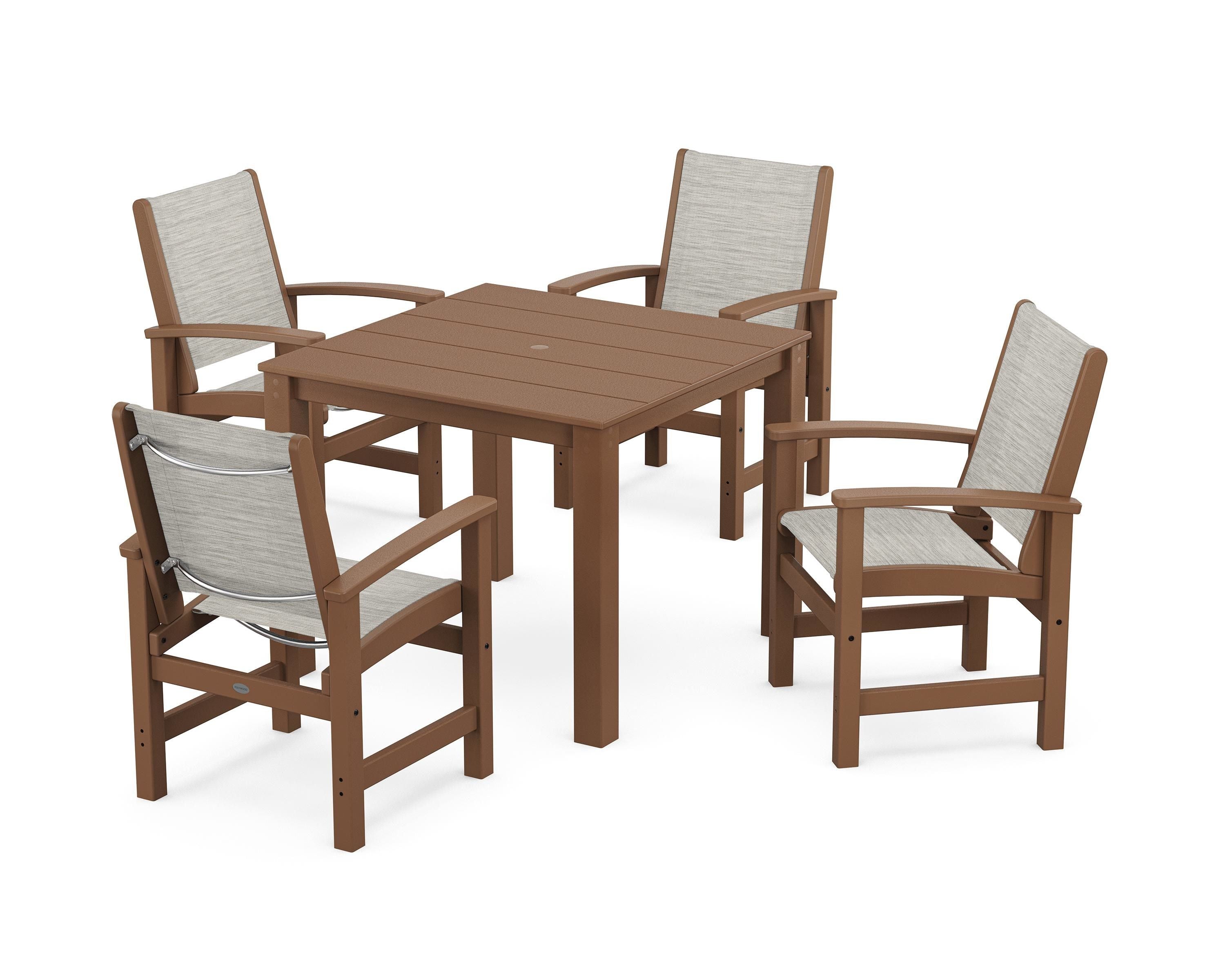 POLYWOOD Coastal 5-Piece Parsons Dining Set in Teak / Birch Sling
