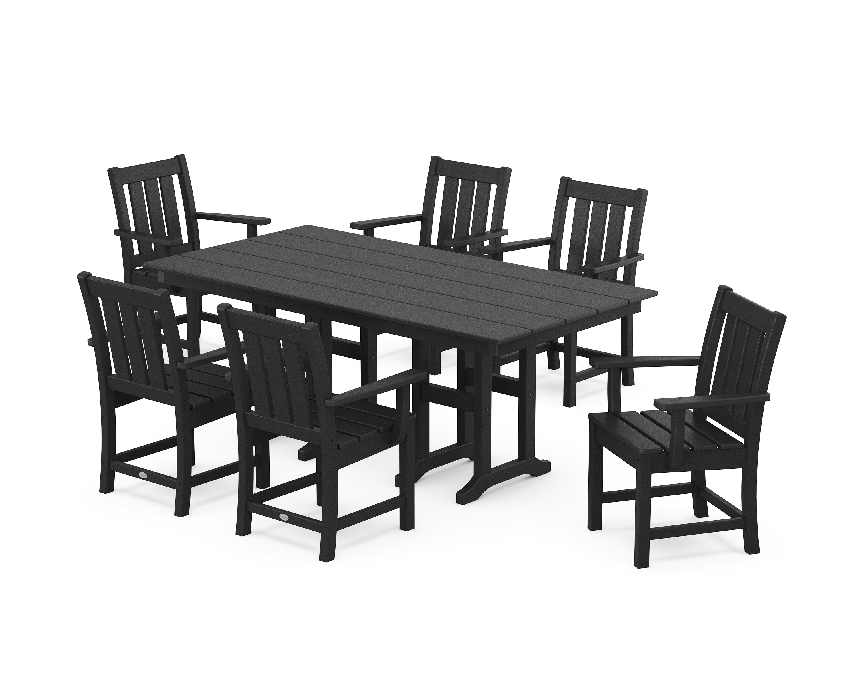 POLYWOOD Oxford Arm Chair 7-Piece Farmhouse Dining Set in Black