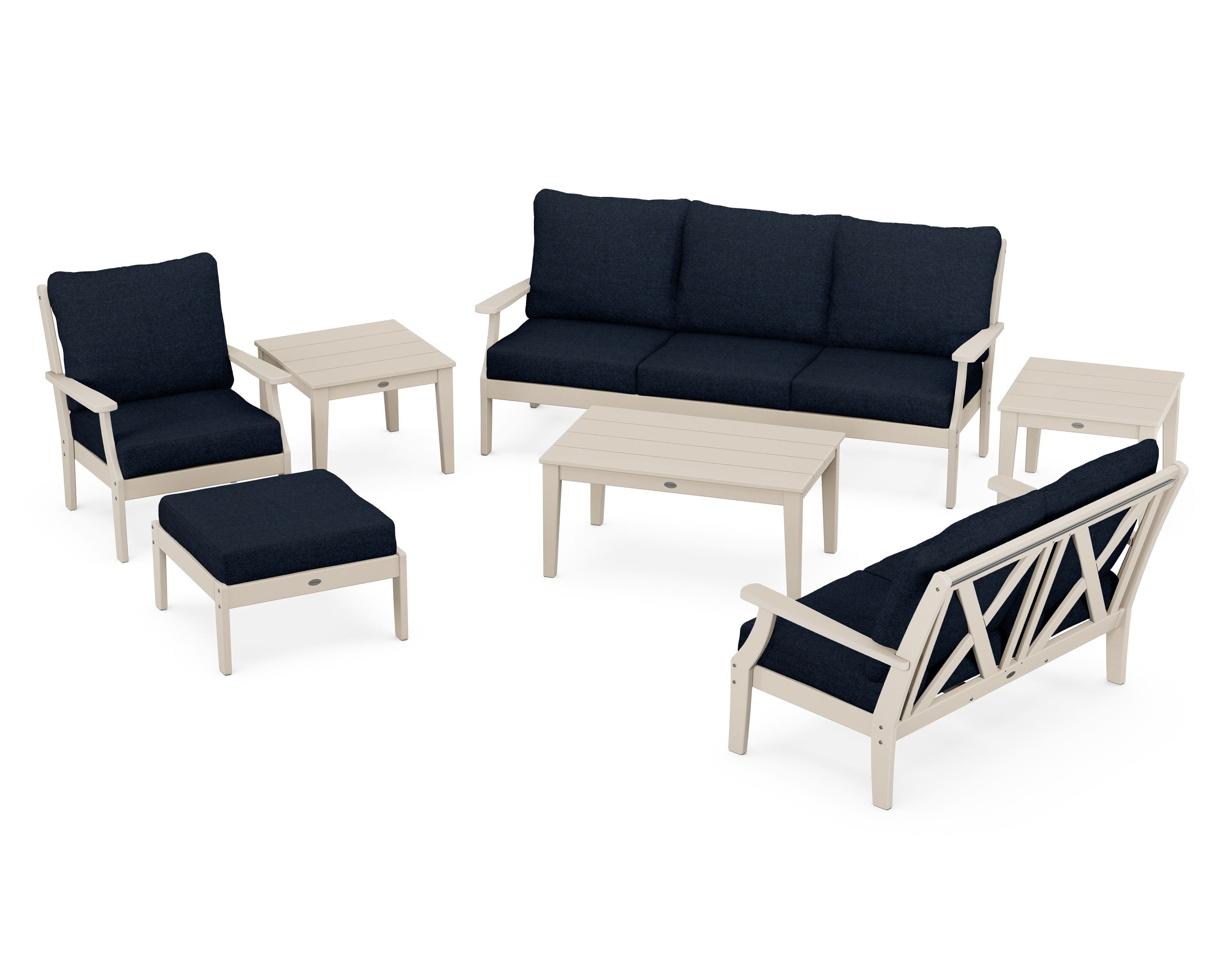 POLYWOOD Braxton 7-Piece Deep Seating Set in Sand / Marine Indigo