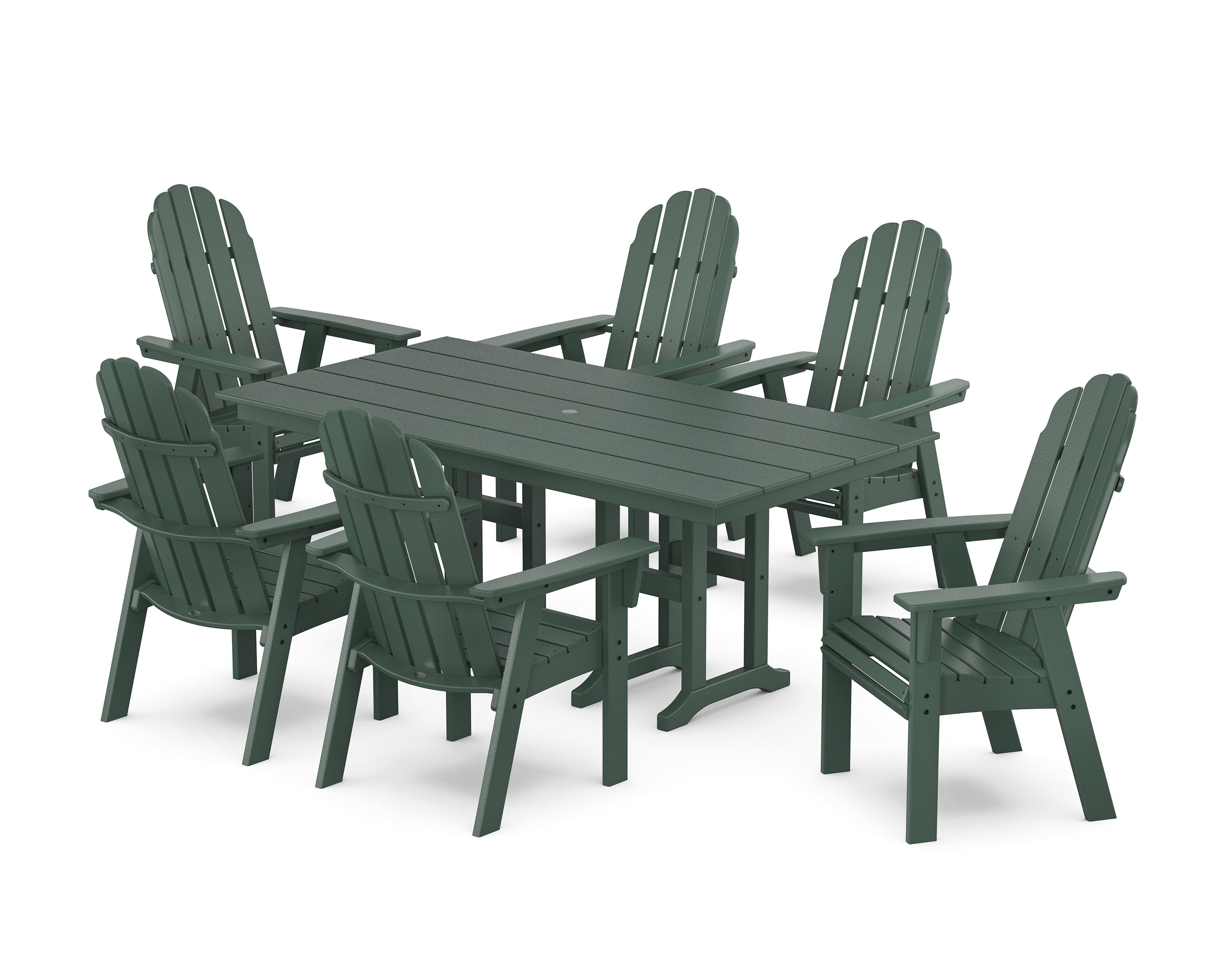 POLYWOOD Vineyard Curveback Adirondack Chair 7-Piece Farmhouse Dining Set in Green