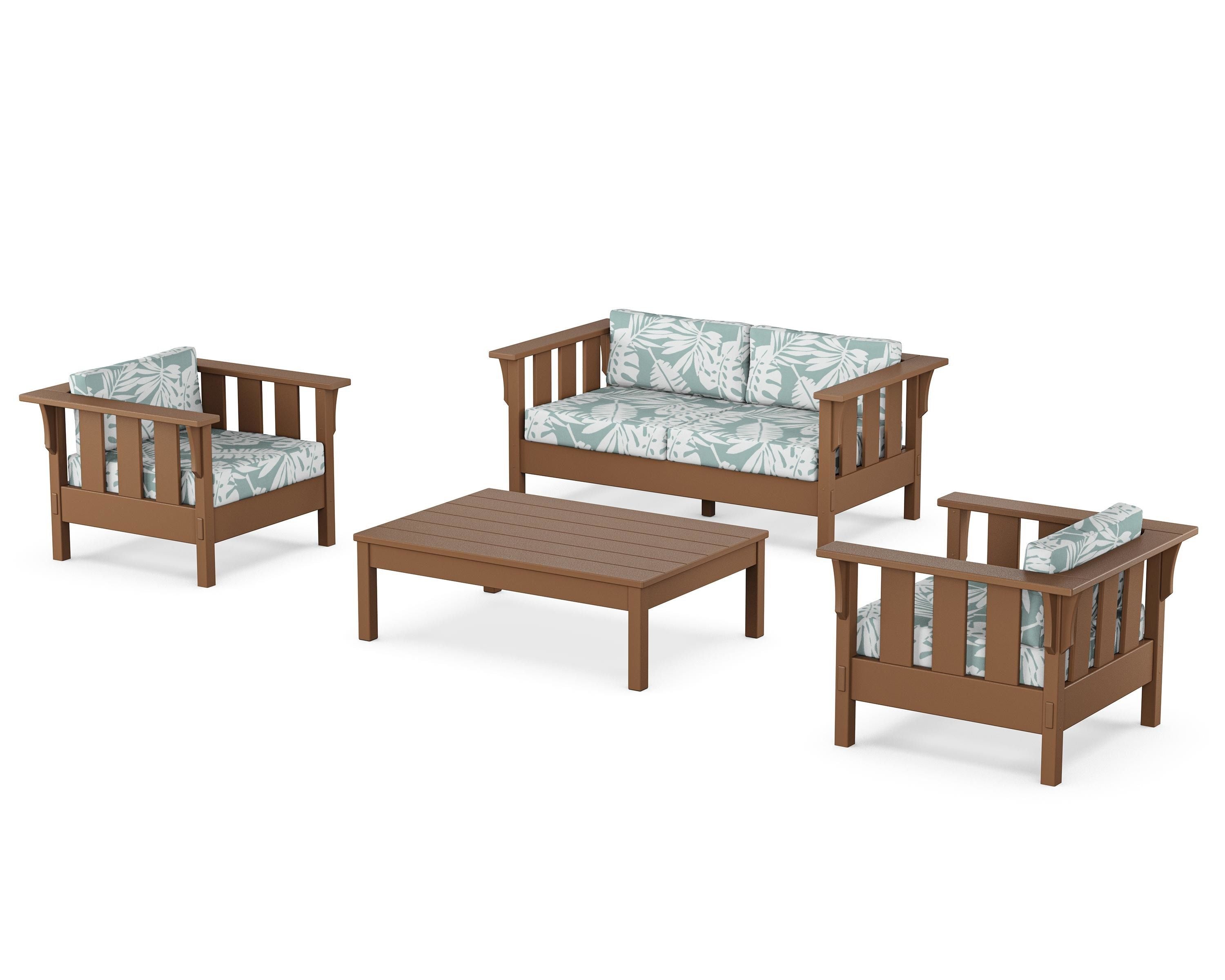Martha Stewart by POLYWOOD Acadia 4-Piece Deep Seating Set with Loveseat in Teak / Leaf Glacier Spa
