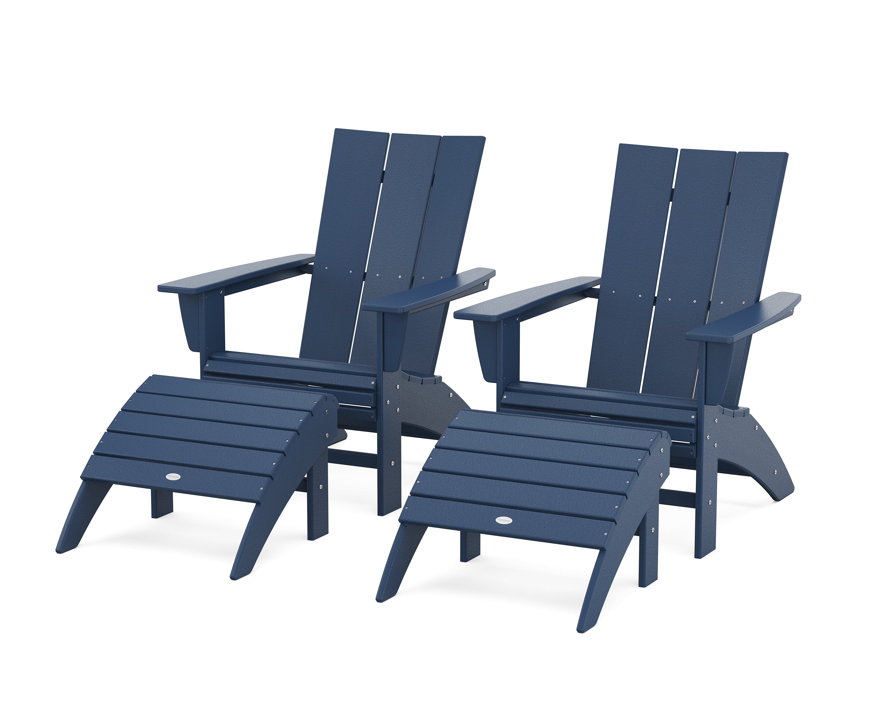 POLYWOOD Modern Curveback Adirondack Chair 4-Piece Set with Ottomans in Navy