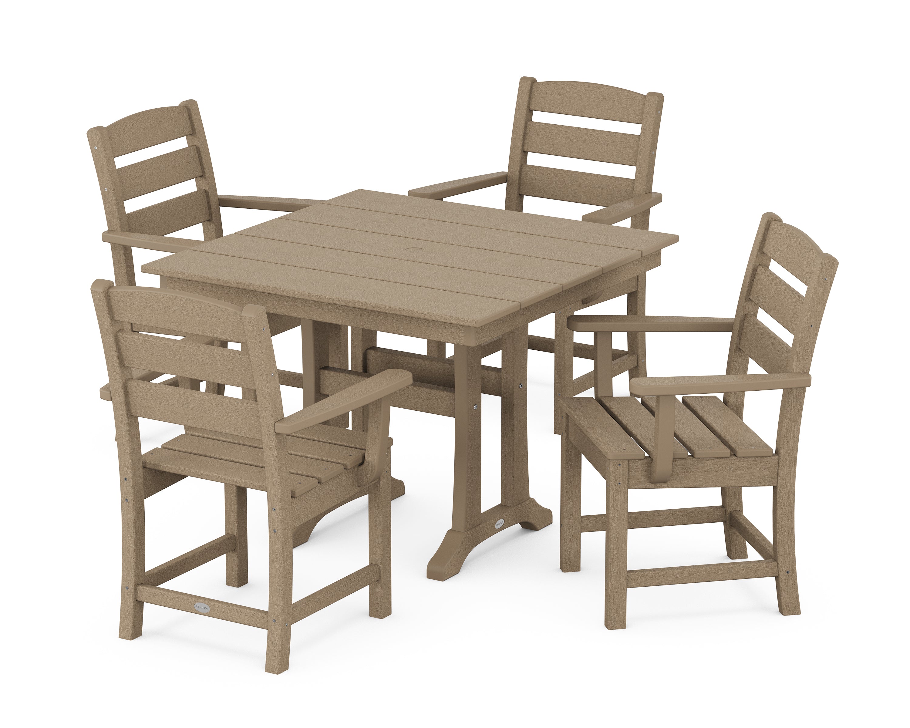 POLYWOOD® Lakeside 5-Piece Farmhouse Trestle Arm Chair Dining Set in Vintage Sahara