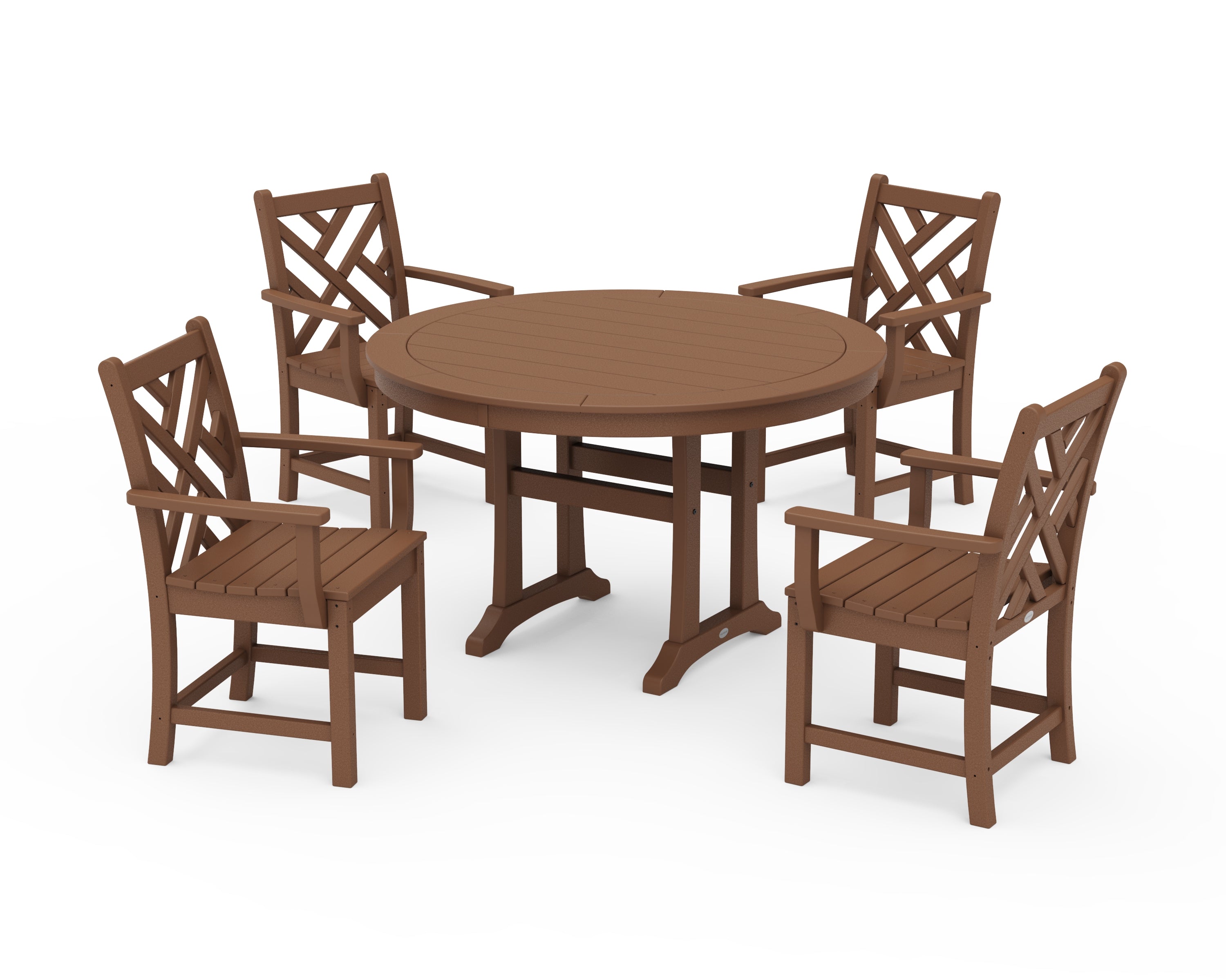 POLYWOOD Chippendale 5-Piece Nautical Trestle Dining Arm Chair Set in Teak