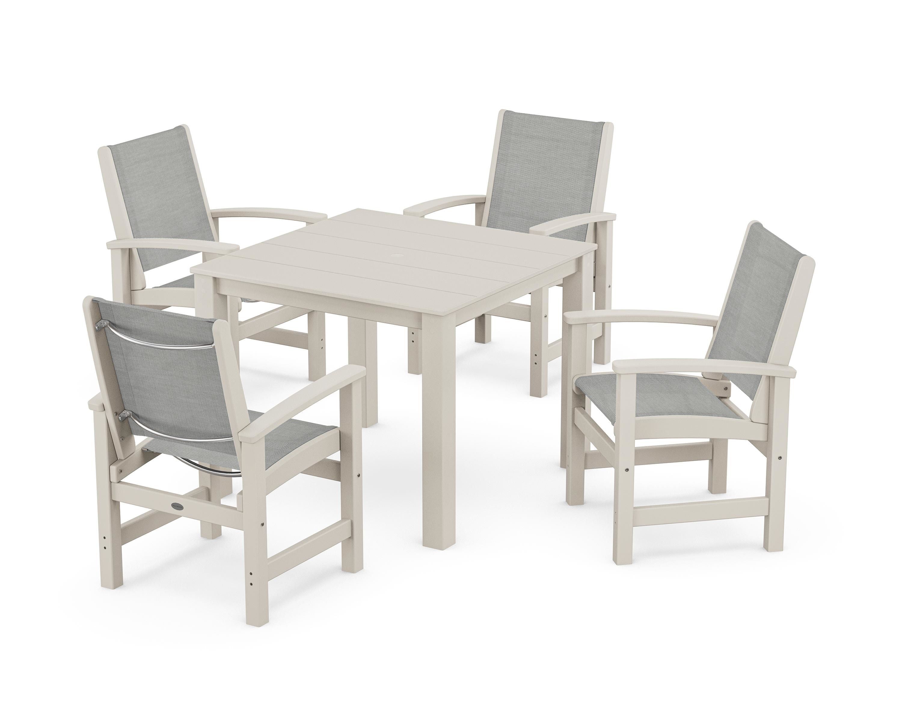 POLYWOOD Coastal 5-Piece Parsons Dining Set in Sand / Metallic Sling