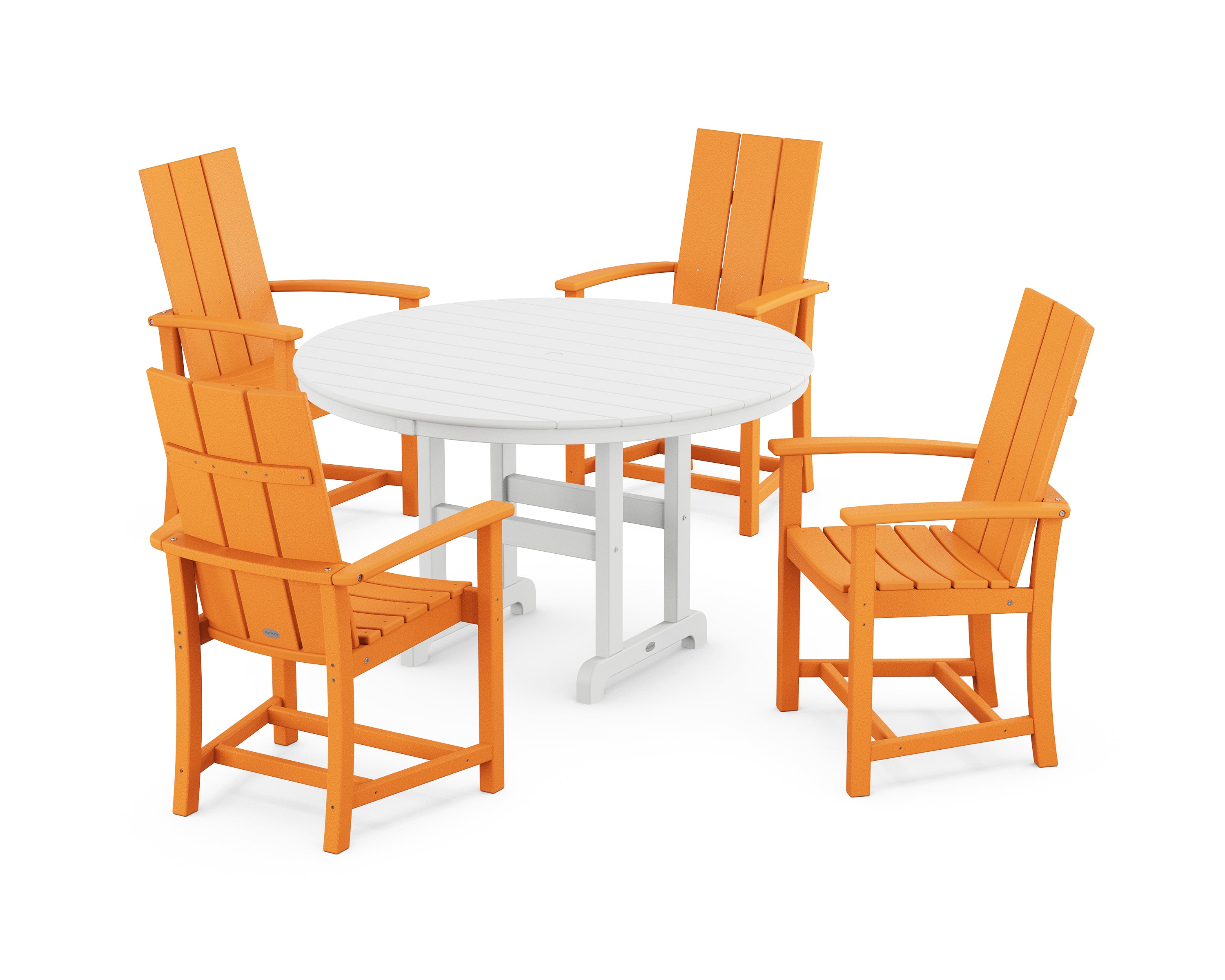 POLYWOOD® Modern Adirondack 5-Piece Round Farmhouse Dining Set in Tangerine / White
