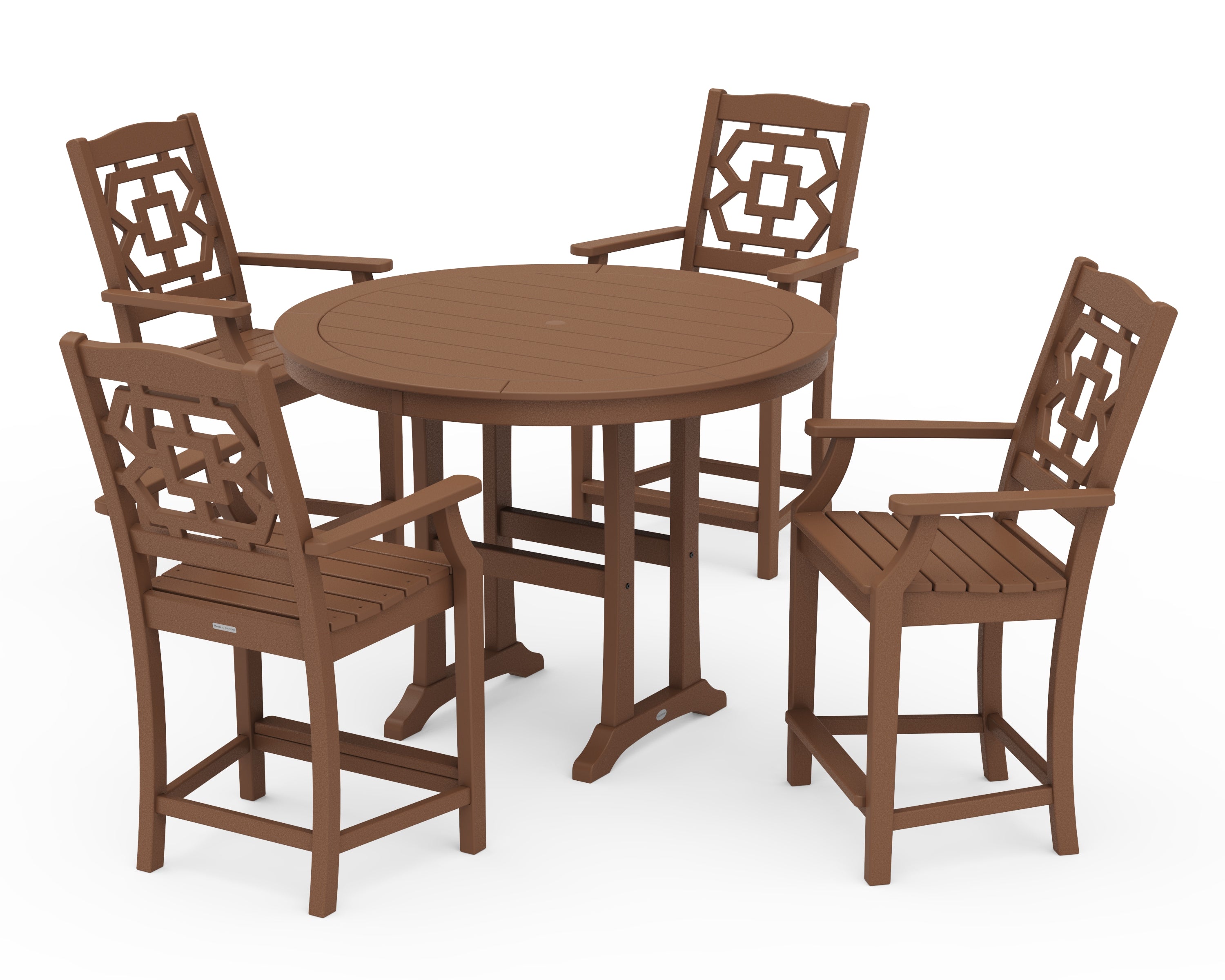 Martha Stewart by POLYWOOD Chinoiserie 5-Piece Round Counter Set in Teak