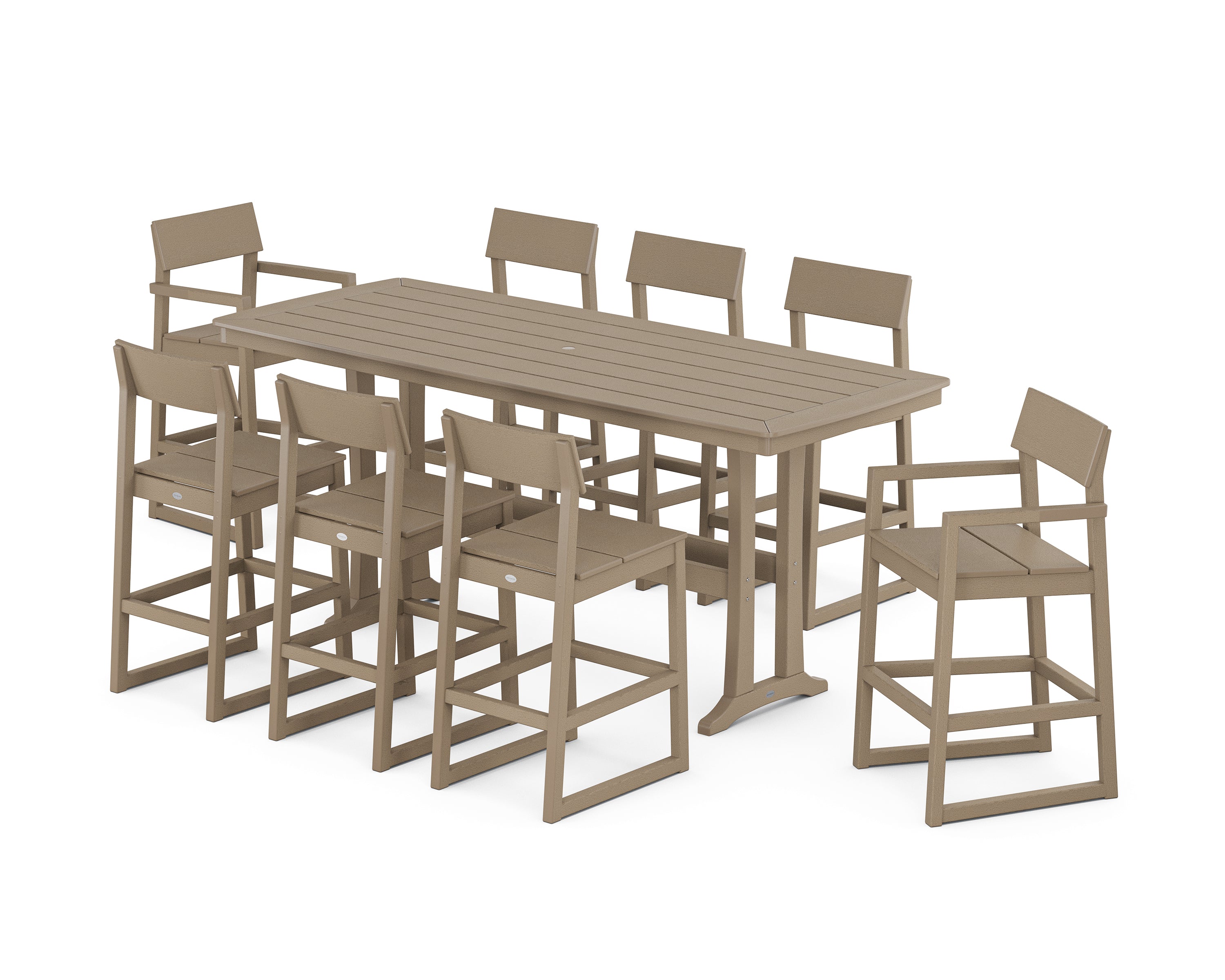 POLYWOOD EDGE 9-Piece Bar Set with Trestle Legs in Vintage Sahara