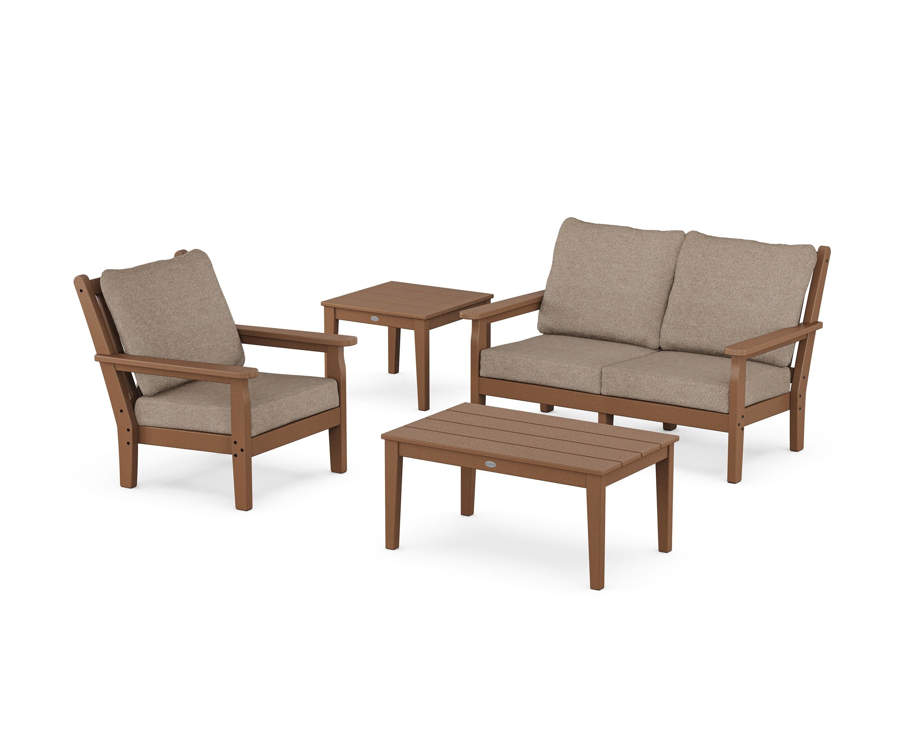 POLYWOOD Chippendale 4-Piece Deep Seating Set in Teak / Spiced Burlap