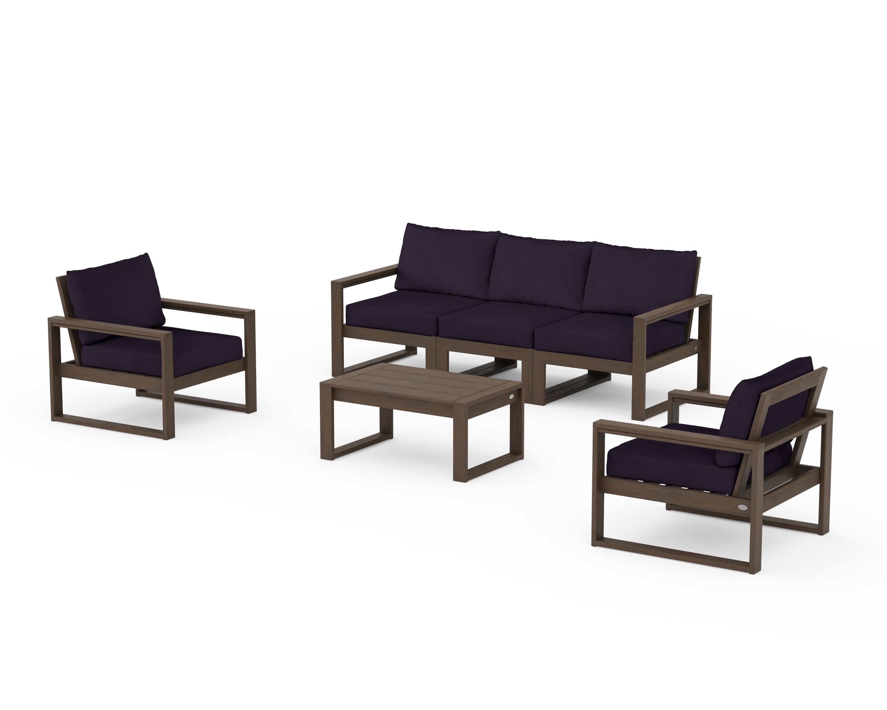 POLYWOOD EDGE Sectional 4-Piece Deep Seating Set with Sofa in Kona / Navy Linen