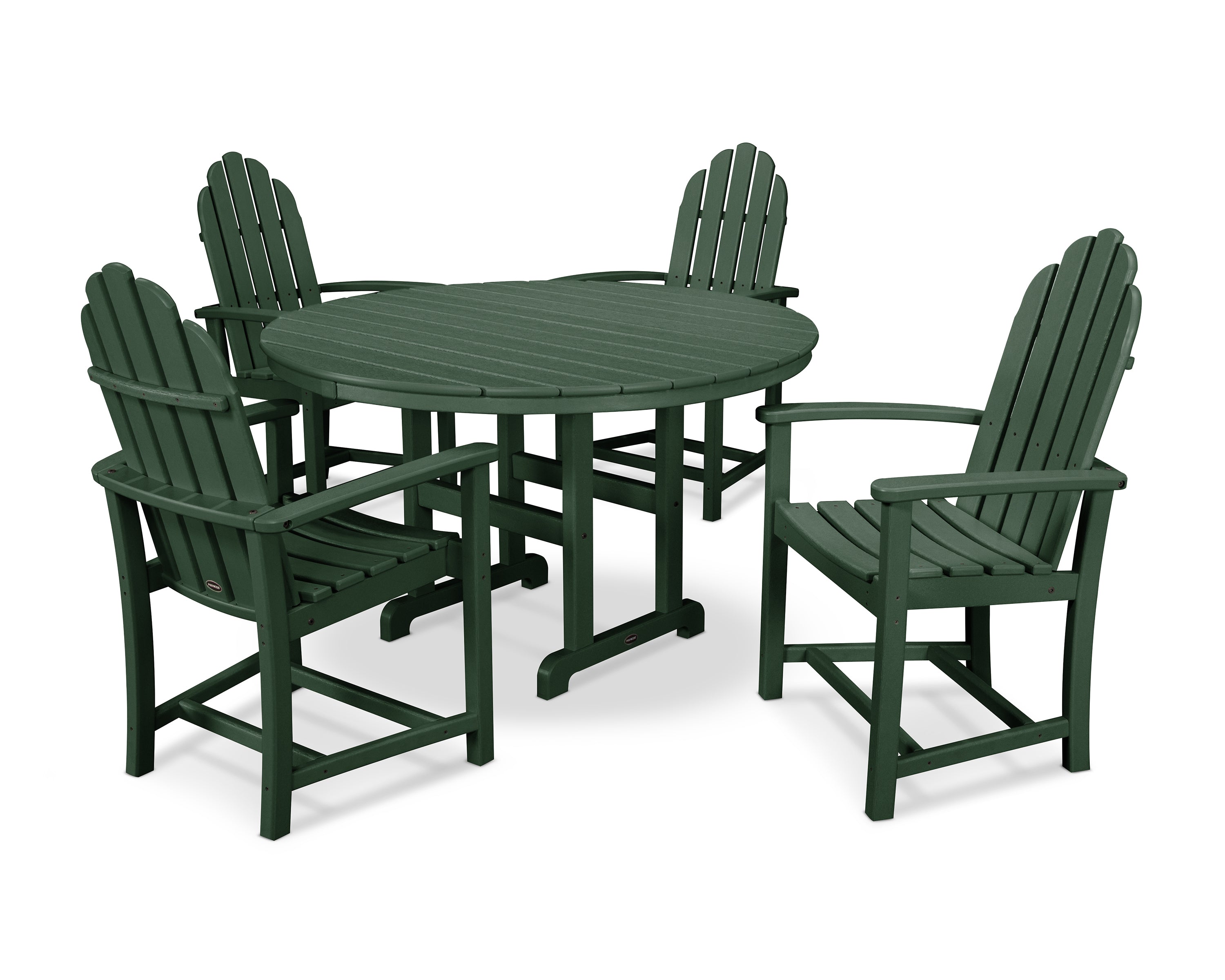 POLYWOOD® Classic Adirondack 5-Piece Round Farmhouse Dining Set in Green