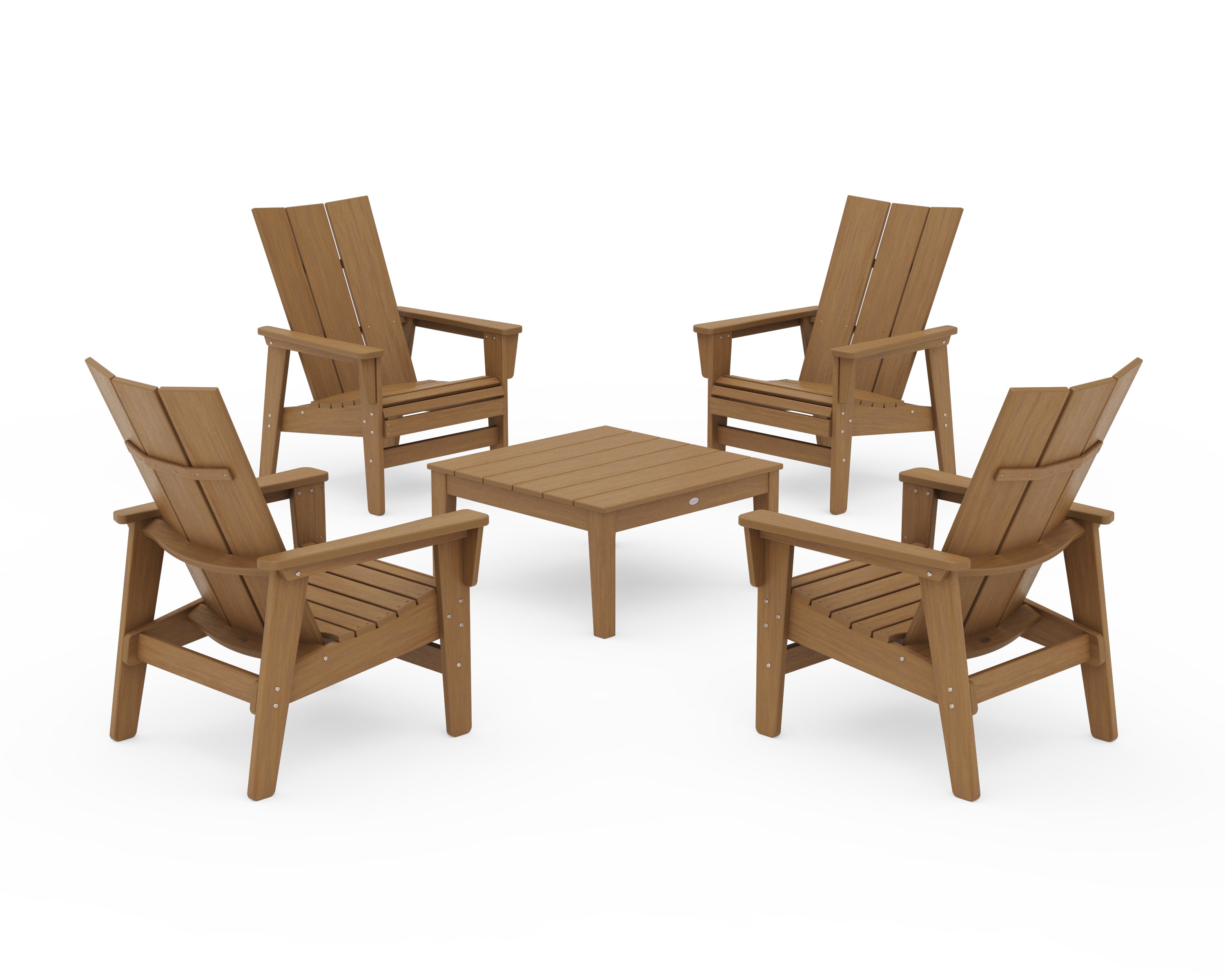 POLYWOOD 5-Piece Modern Grand Upright Adirondack Chair Conversation Group in Natural