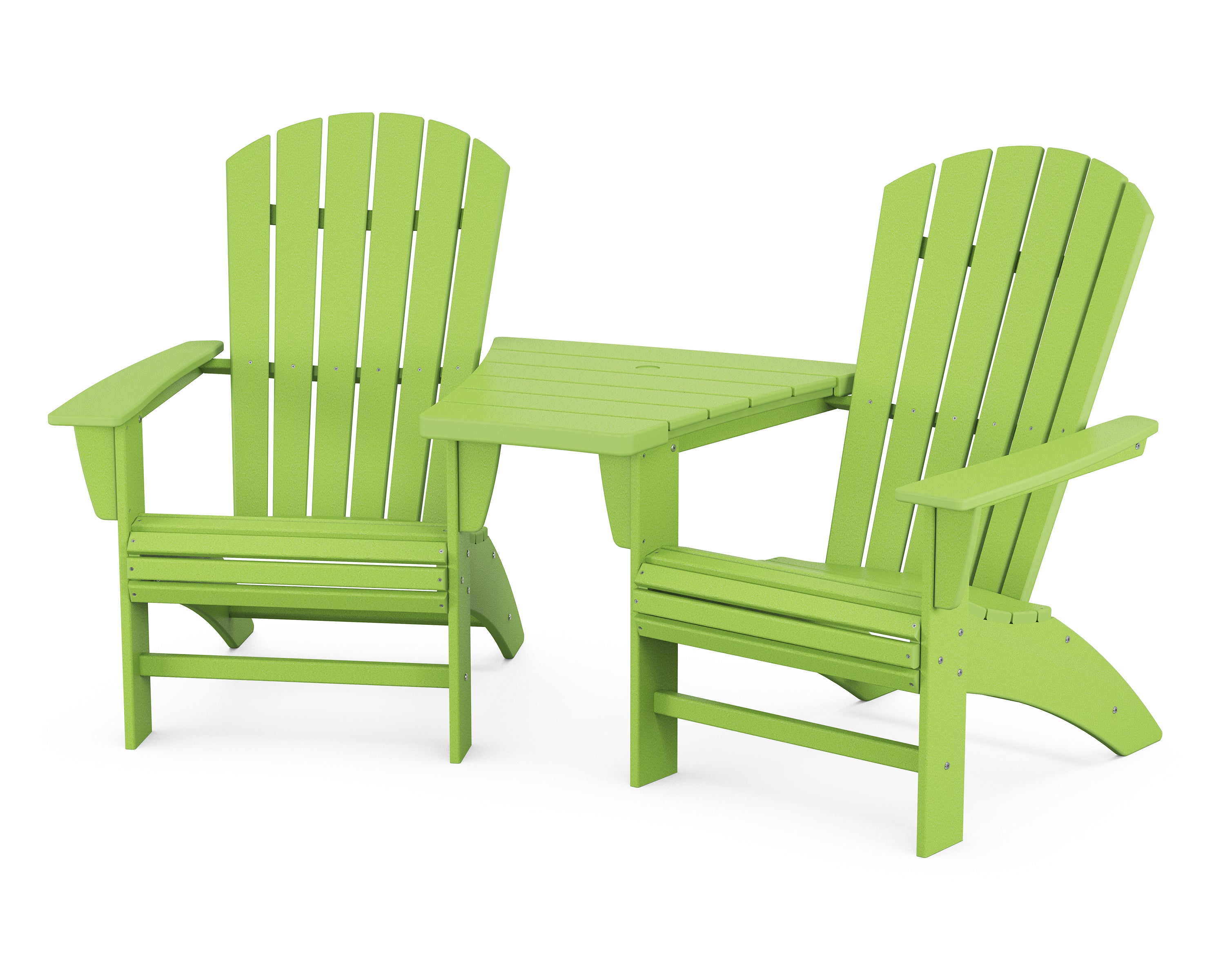 POLYWOOD® Nautical 3-Piece Curveback Adirondack Set with Angled Connecting Table in Lime