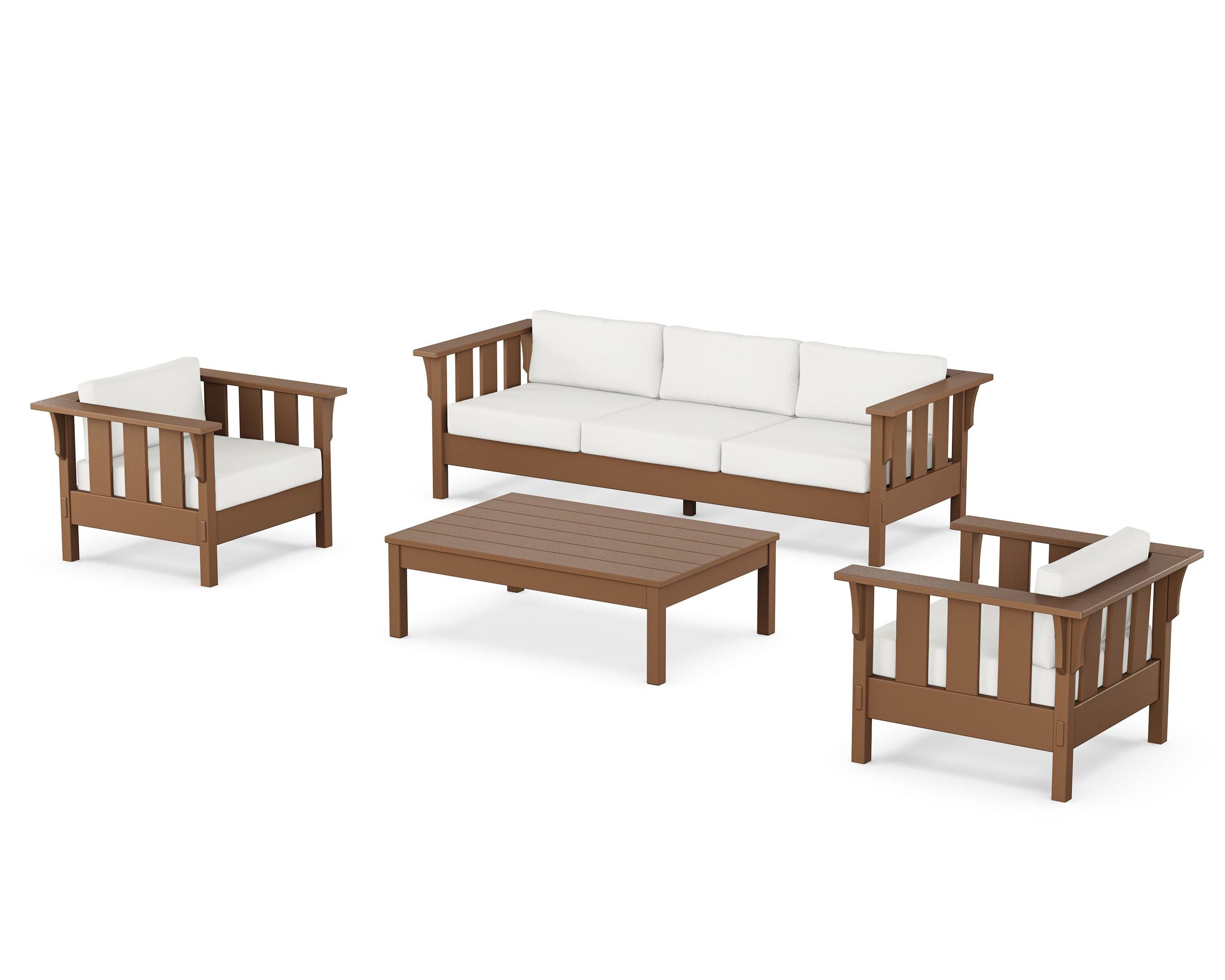 Martha Stewart by POLYWOOD Acadia 4-Piece Deep Seating Set with Sofa in Teak / Natural Linen