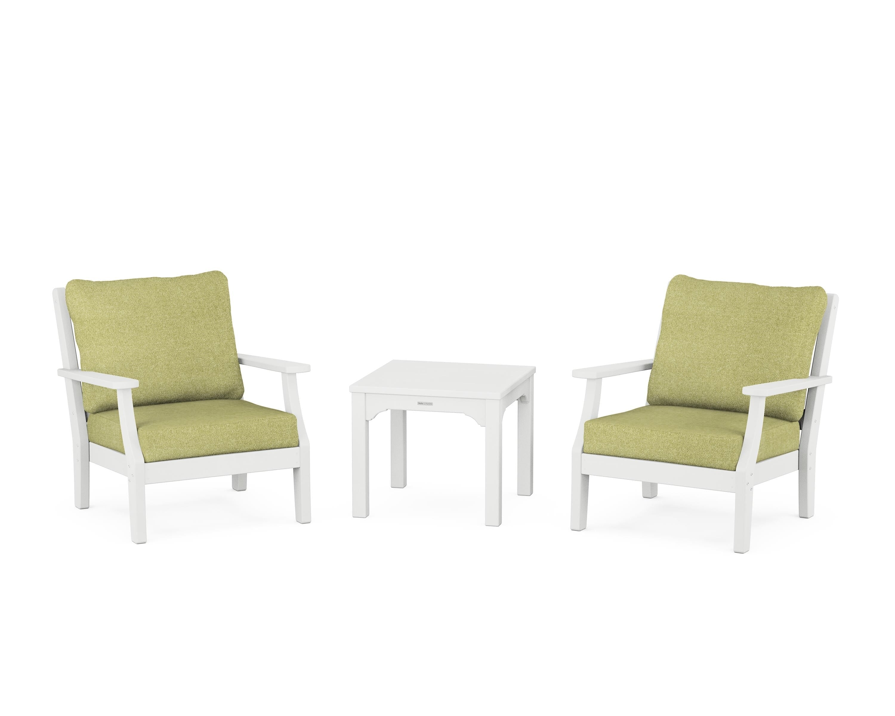 Martha Stewart by POLYWOOD Chinoiserie 3-Piece Deep Seating Set in White / Chartreuse Boucle