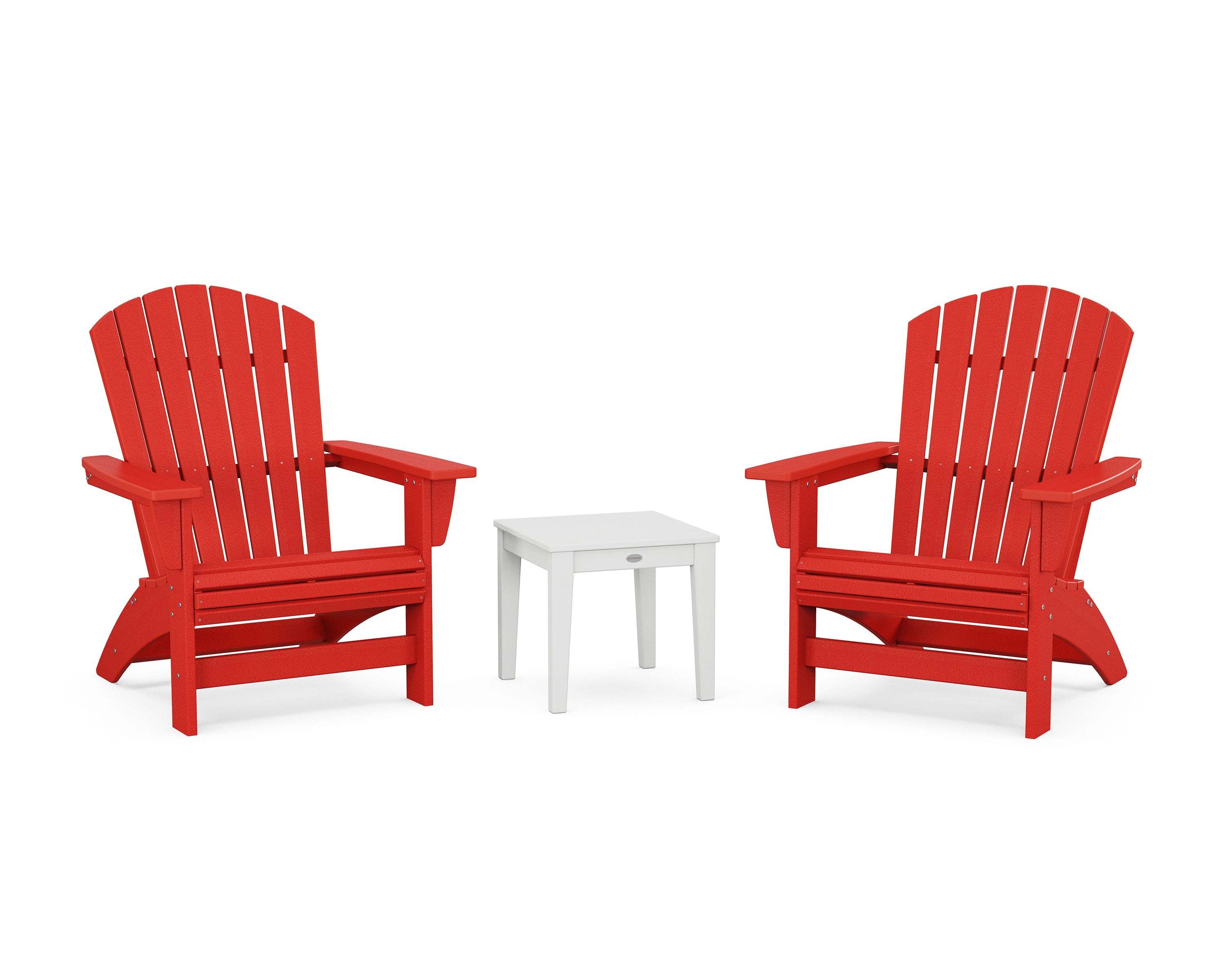 POLYWOOD® 3-Piece Nautical Grand Adirondack Set in Sunset Red / White