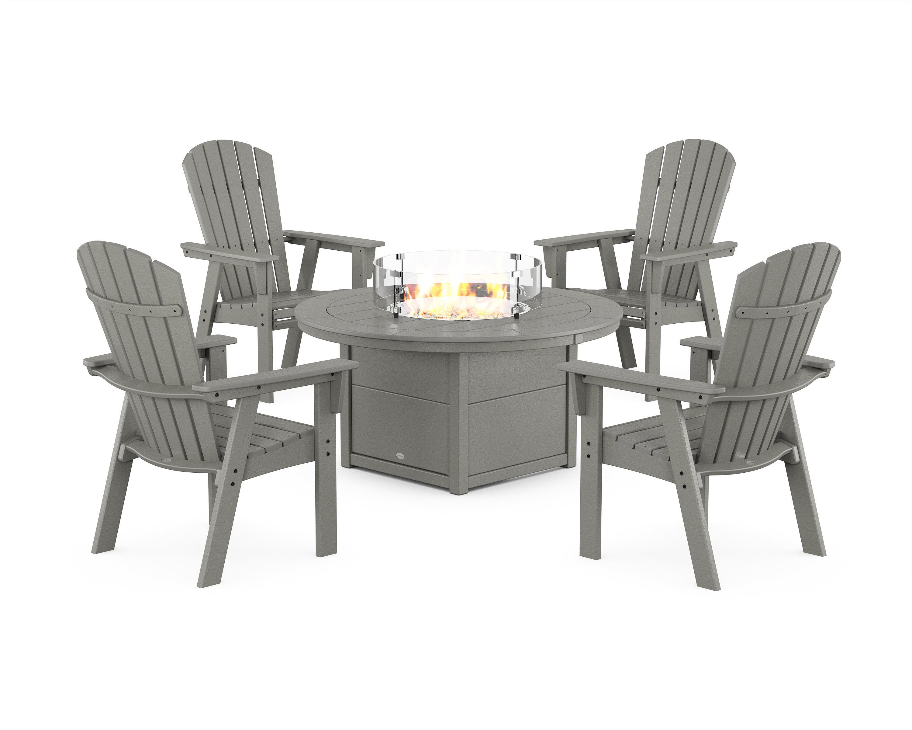 POLYWOOD Nautical 4-Piece Curveback Upright Adirondack Conversation Set with Fire Pit Table in Slate Grey