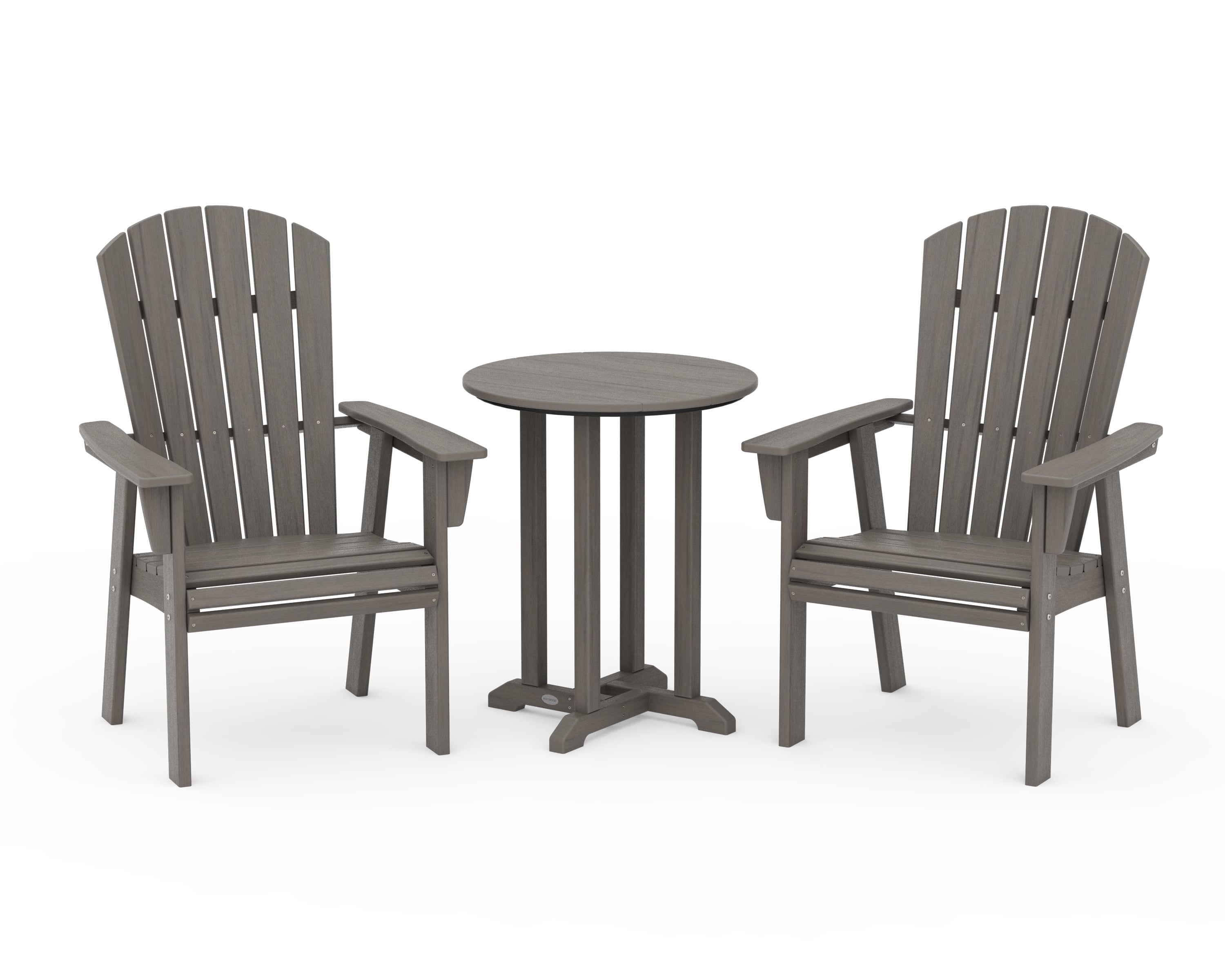 POLYWOOD Nautical Adirondack 3-Piece Round Bistro Dining Set in Driftwood