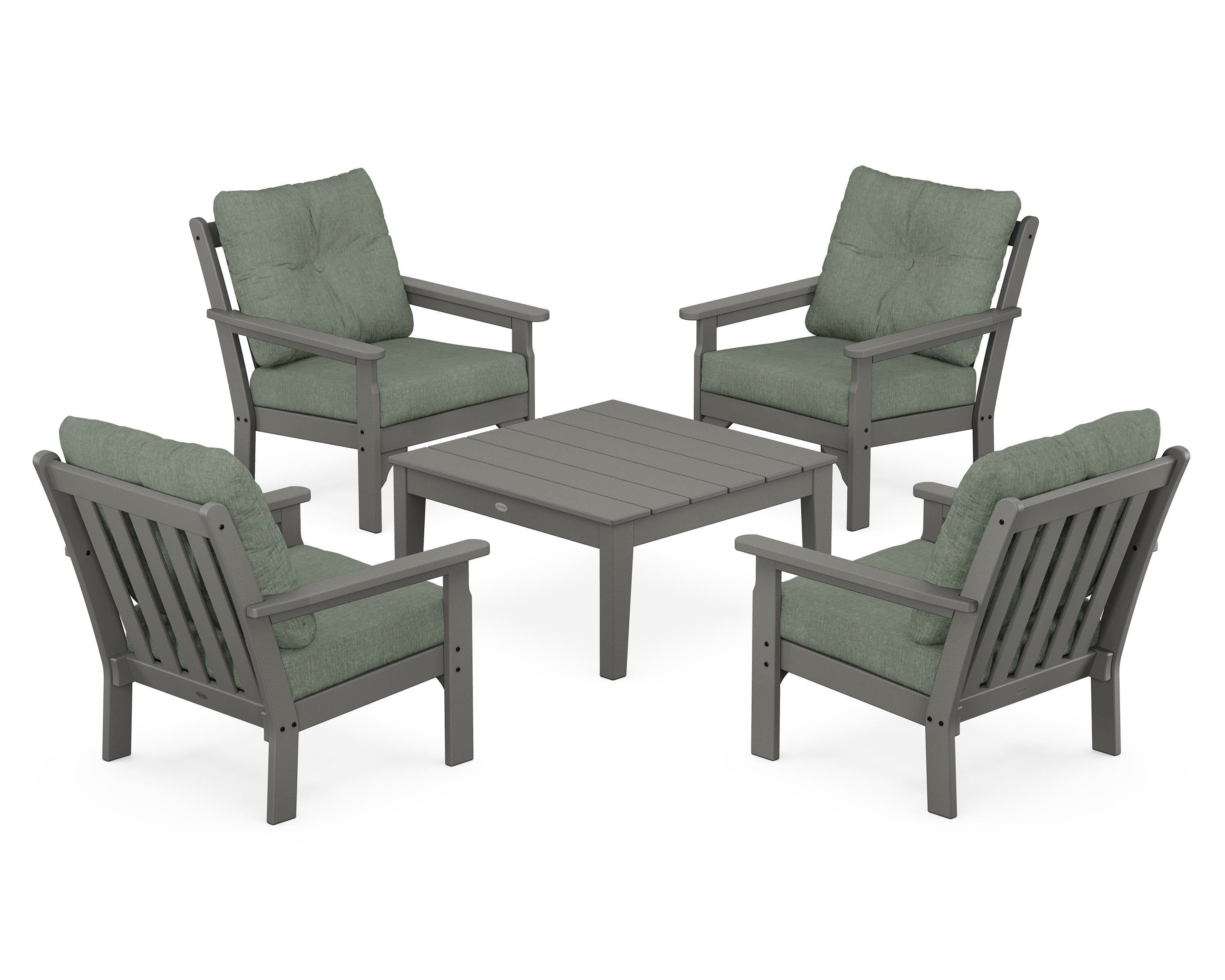 POLYWOOD Vineyard 5-Piece Deep Seating Conversation Set in Slate Grey / Cast Sage