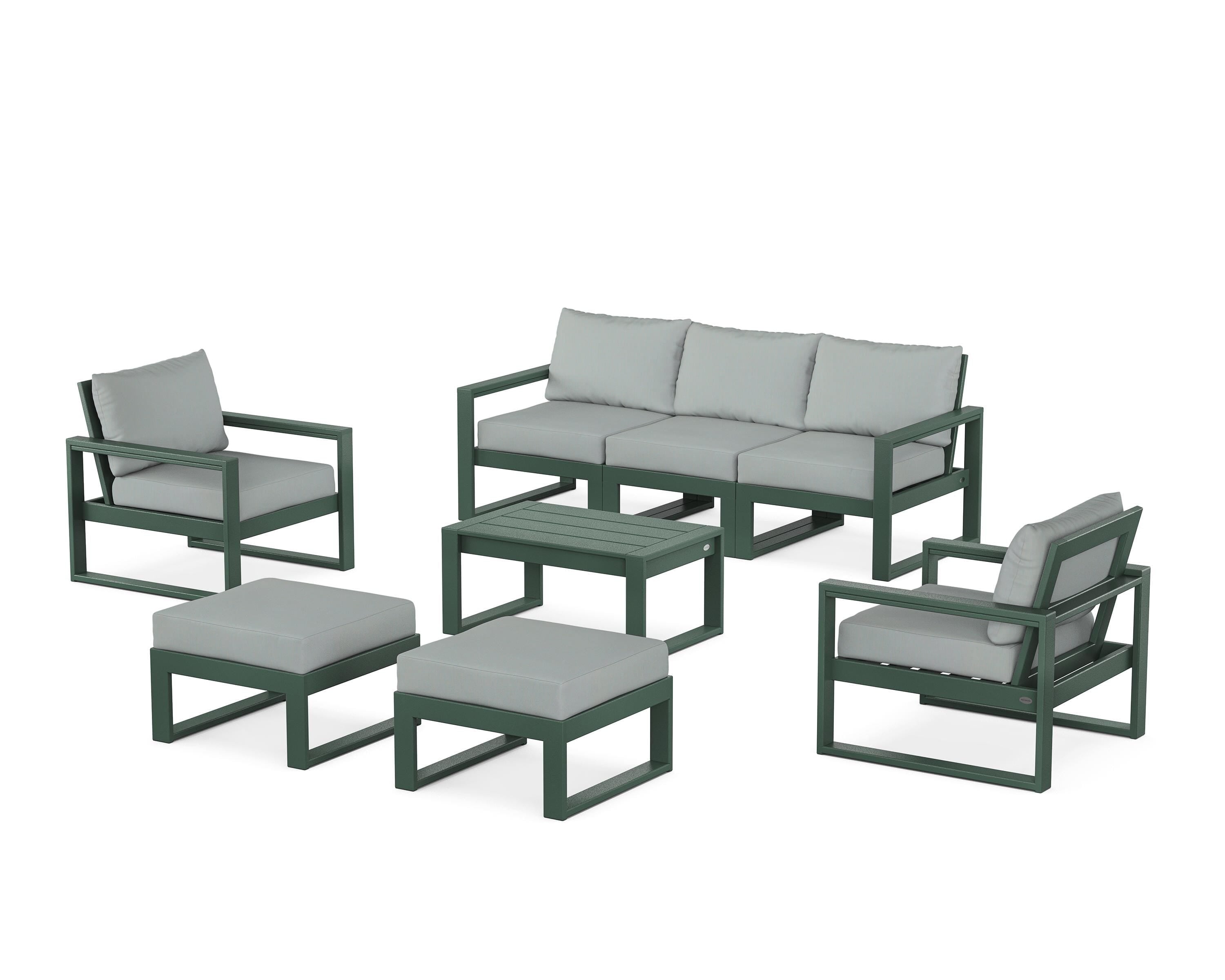 POLYWOOD EDGE Sectional 8-Piece Lounge Sofa Set in Green / Spa