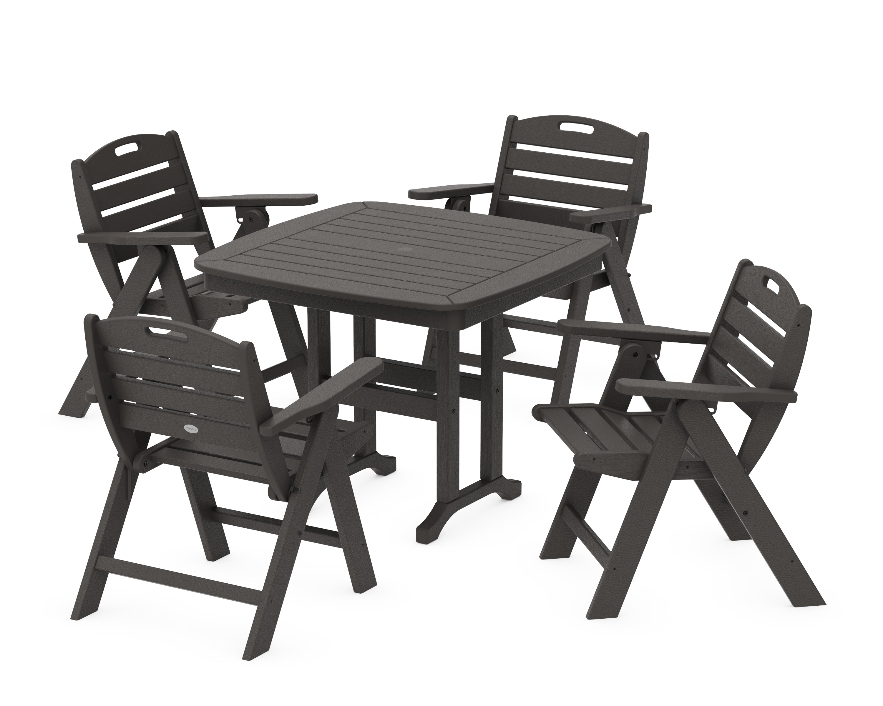 POLYWOOD Nautical Folding Lowback Chair 5-Piece Dining Set in Vintage Coffee