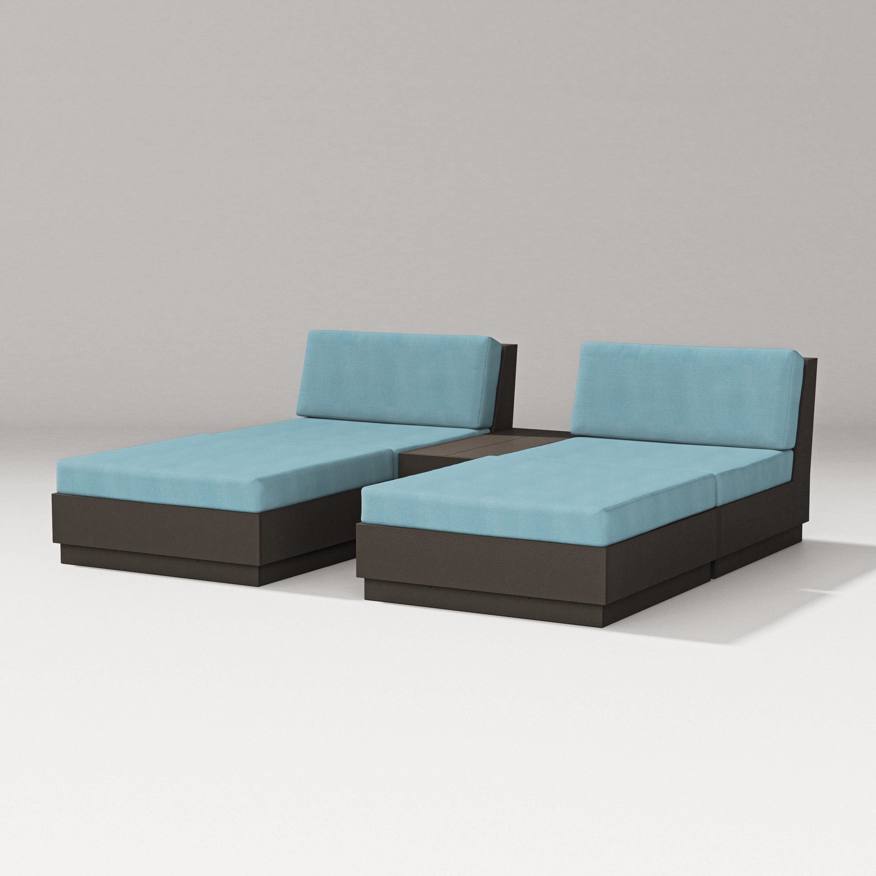 PW Designer Series Elevate Double Chaise Set in Vintage Coffee / Lattice Sky Blue