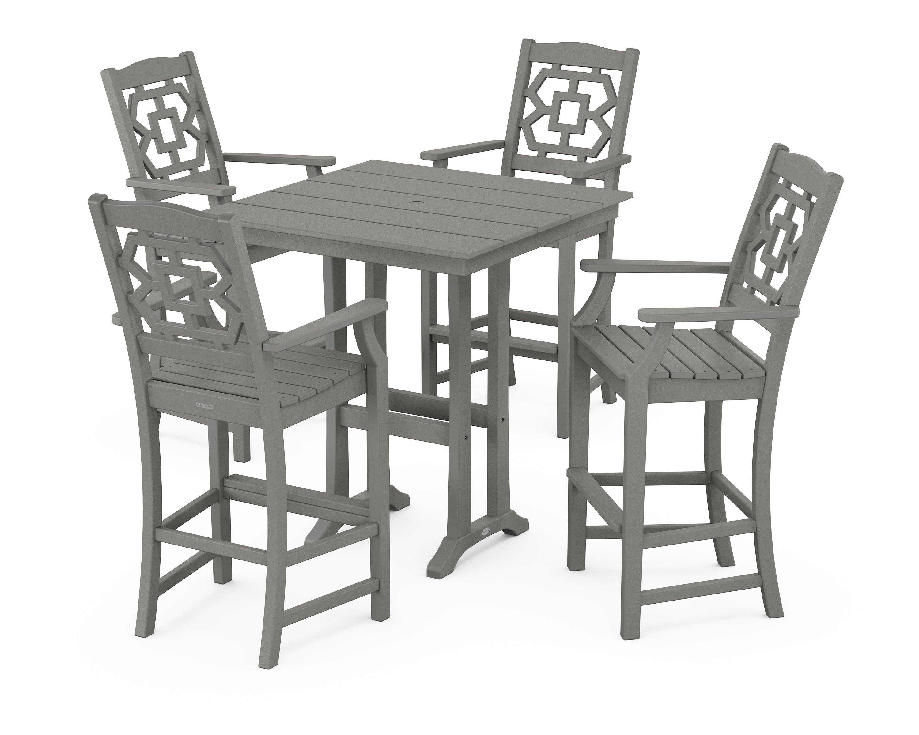 Martha Stewart by POLYWOOD® Chinoiserie 5-Piece Farmhouse Bar Set with Trestle Legs in Slate Grey