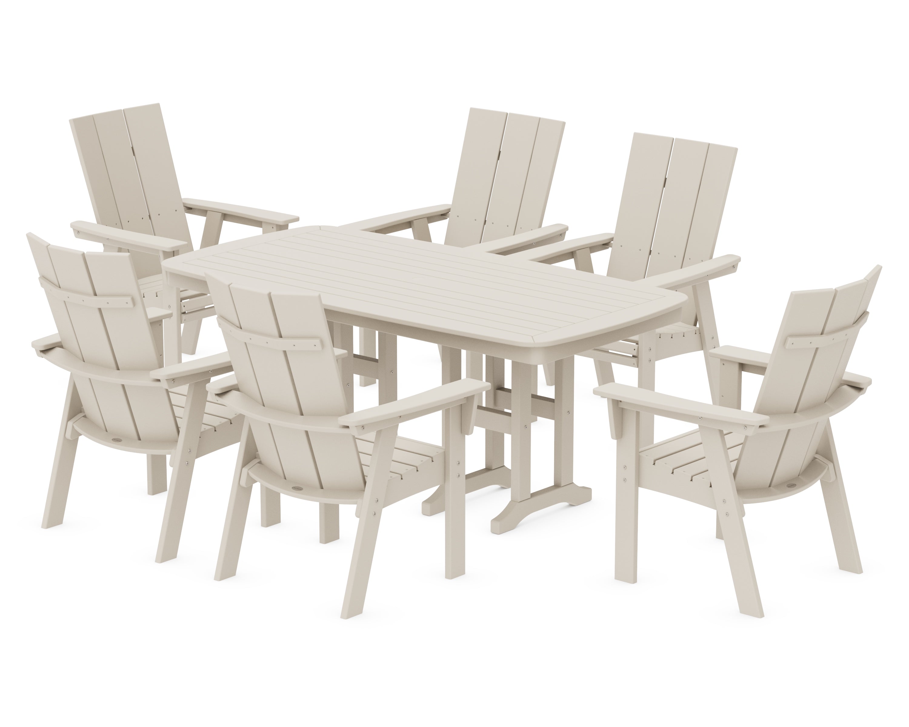 POLYWOOD Modern Curveback Adirondack 7-Piece Dining Set in Sand