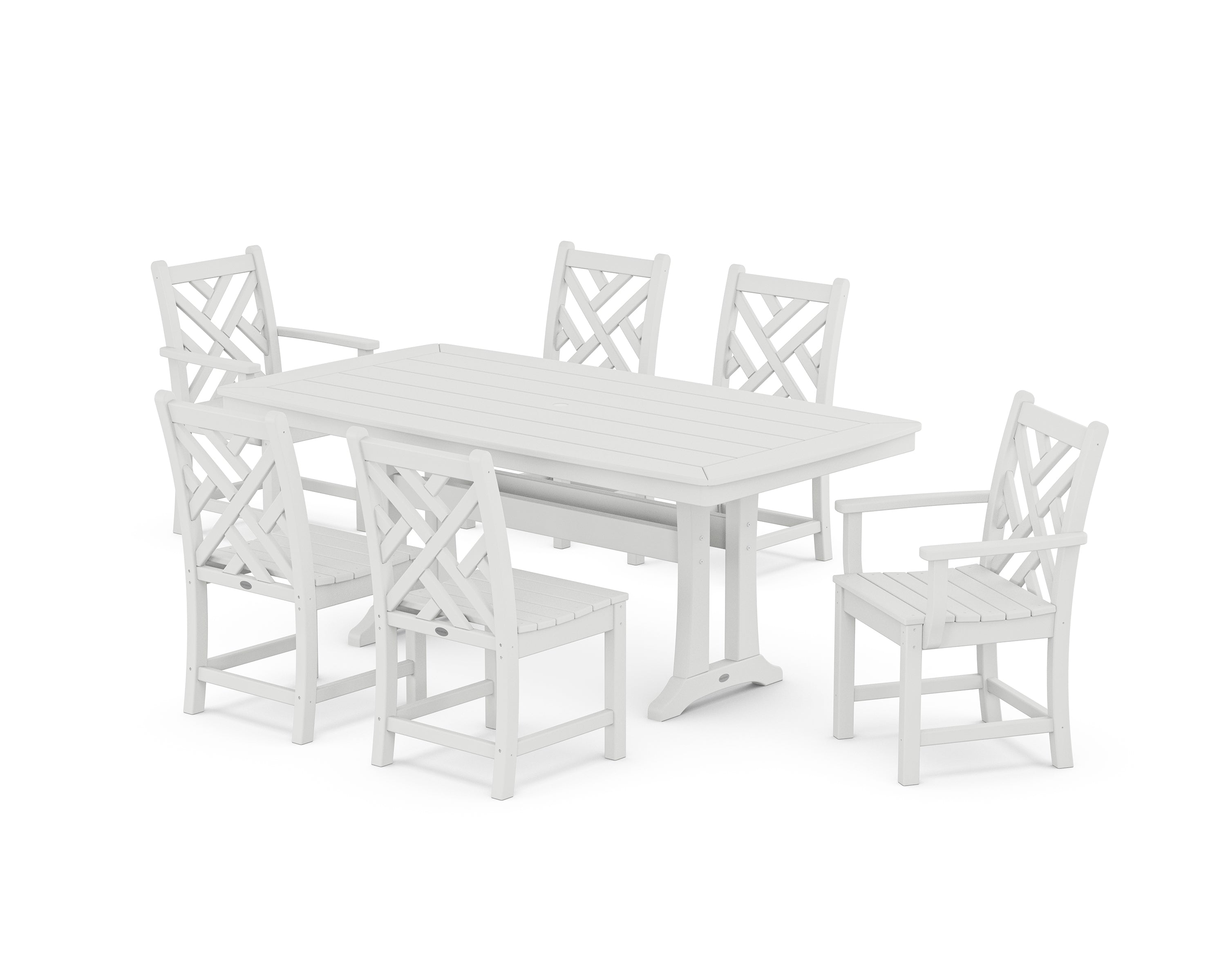 POLYWOOD Chippendale 7-Piece Dining Set with Trestle Legs in White