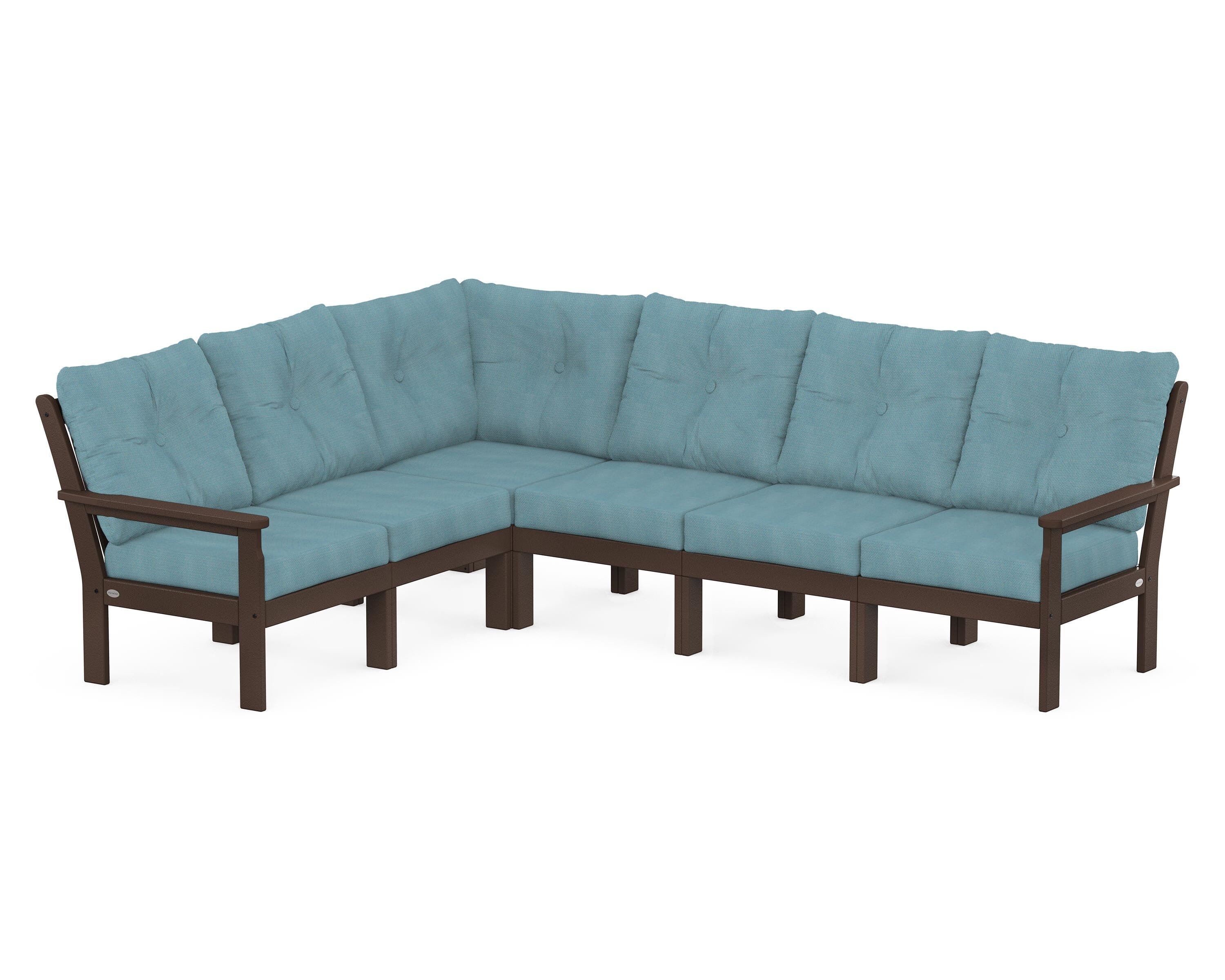 POLYWOOD Vineyard 6-Piece Sectional in Mahogany / Lattice Sky Blue