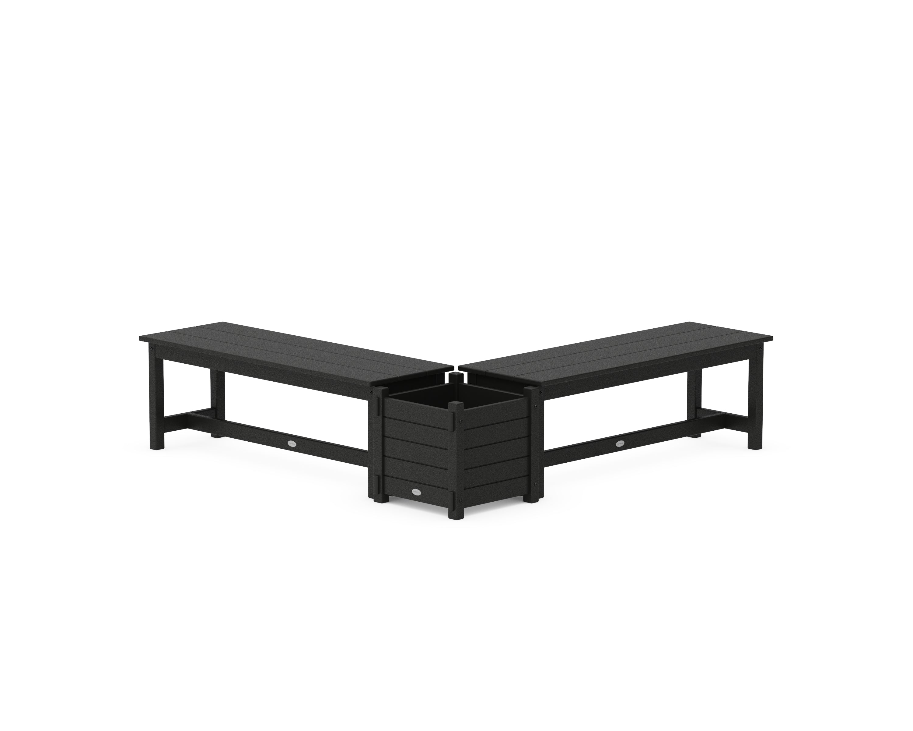 POLYWOOD 48" Nautical L- Shaped Planter Bench Set in Black