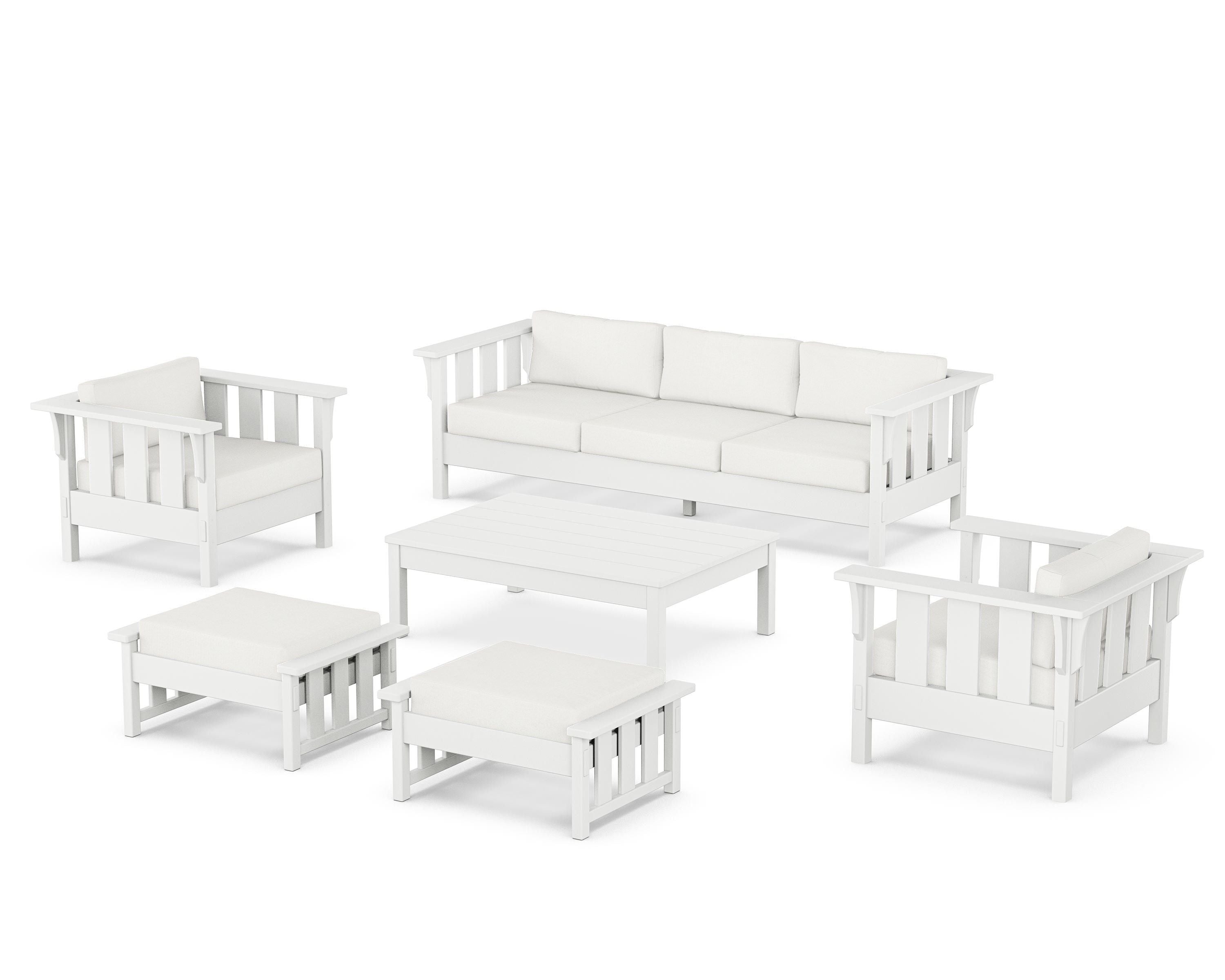 Martha Stewart by POLYWOOD Acadia 6-Piece Lounge Sofa Set in White / Natural Linen