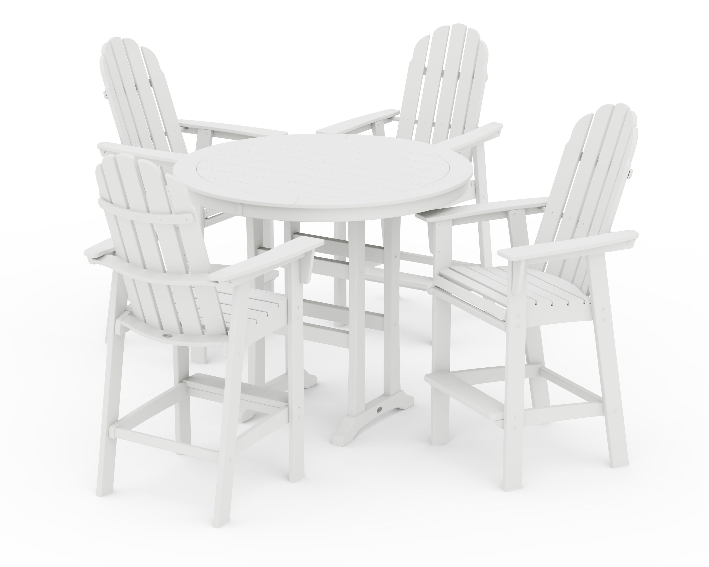 POLYWOOD Vineyard Curveback Adirondack 5-Piece Nautical Trestle Bar Set in White