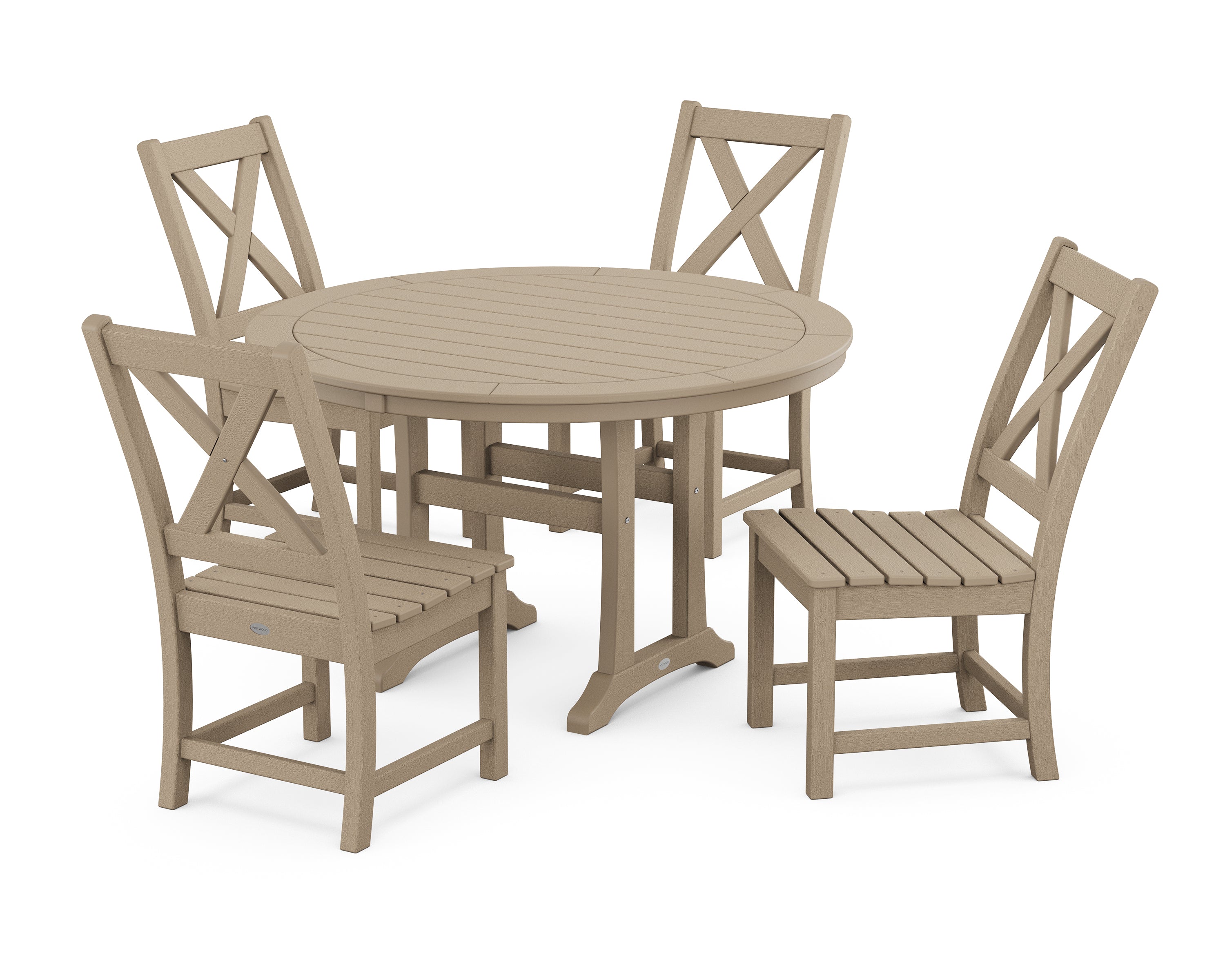 POLYWOOD® Braxton Side Chair 5-Piece Round Dining Set With Trestle Legs in Vintage Sahara
