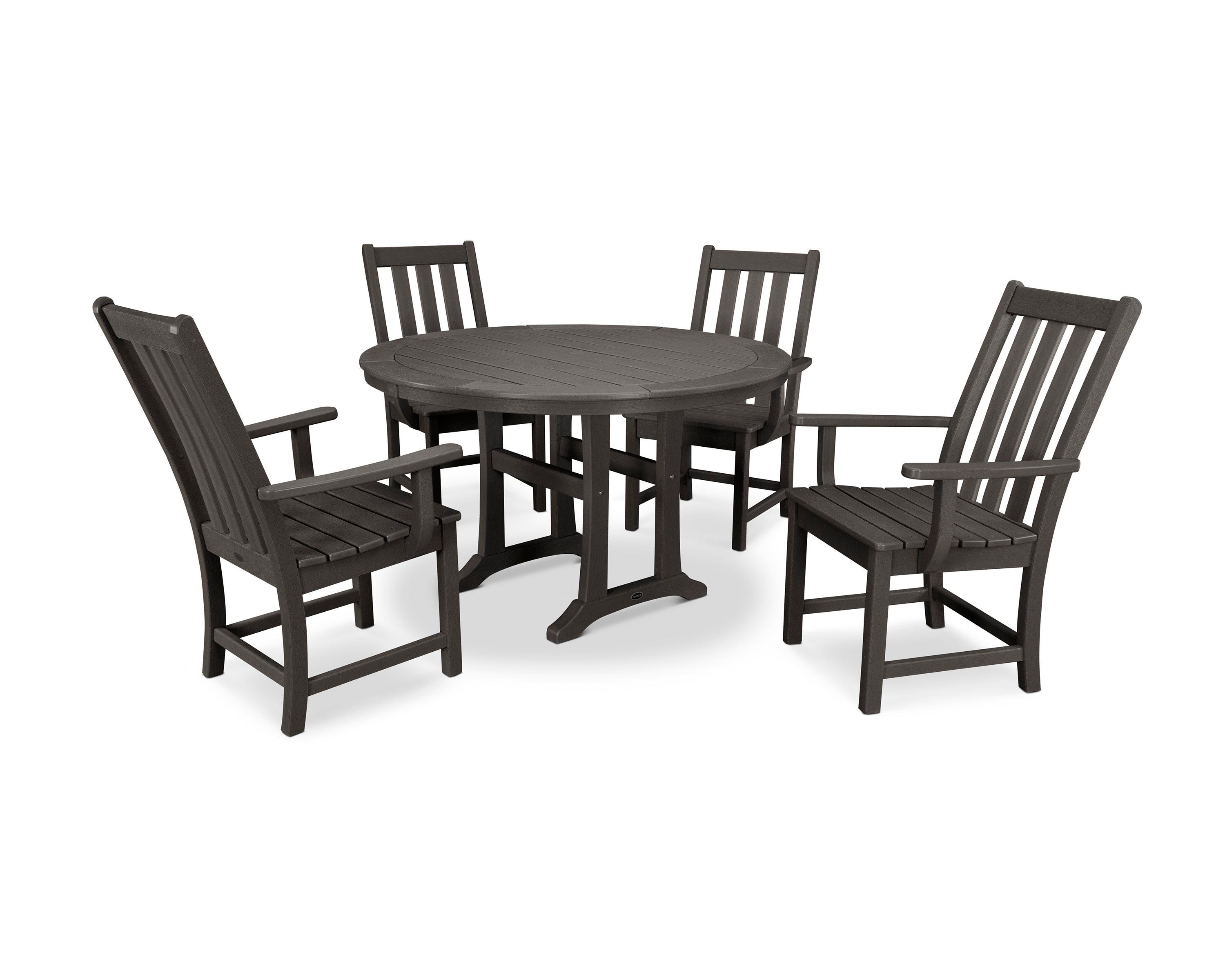 POLYWOOD® Vineyard 5-Piece Round Dining Set with Trestle Legs in Vintage Coffee