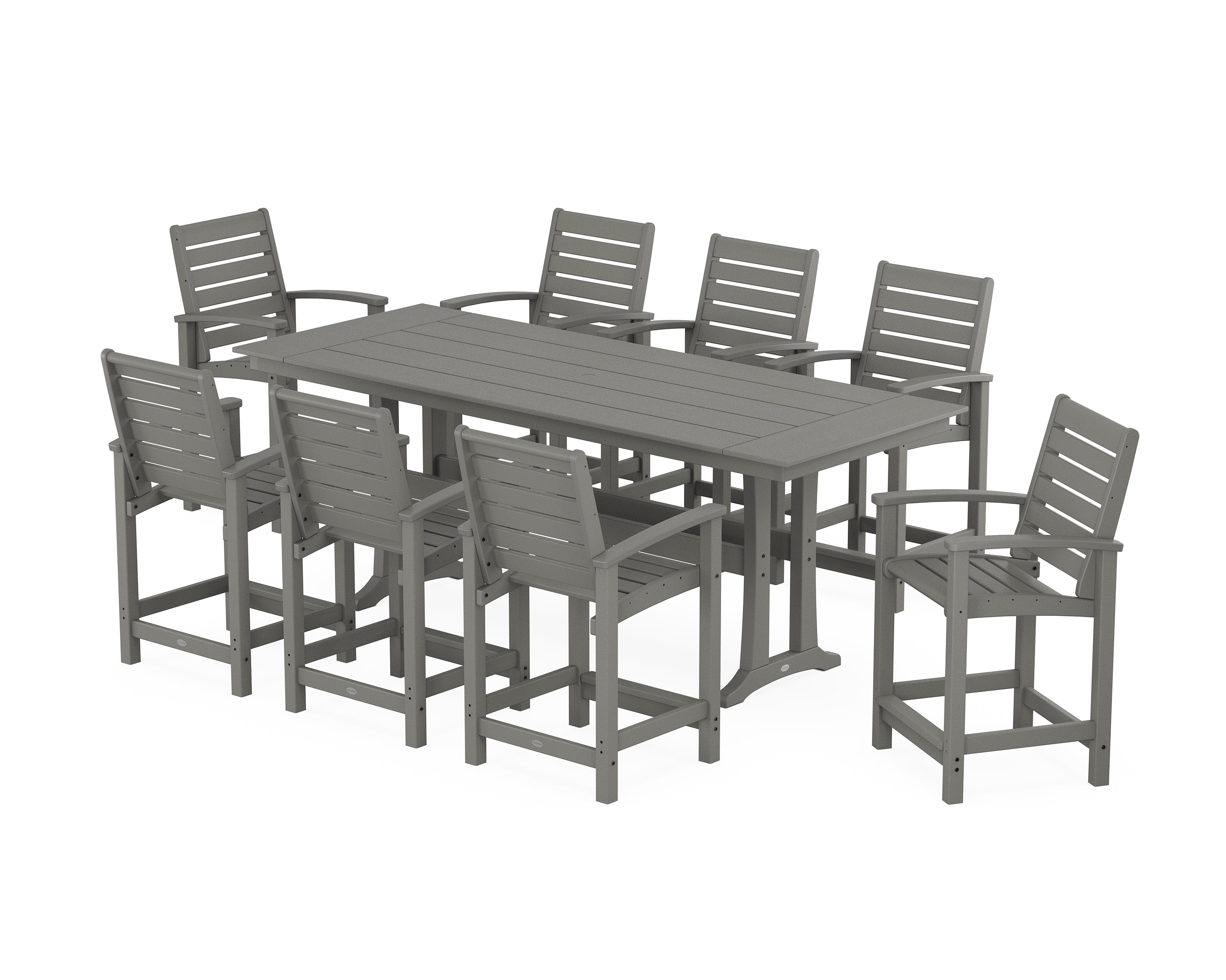 POLYWOOD Signature 9-Piece Farmhouse Counter Set with Trestle Legs in Slate Grey