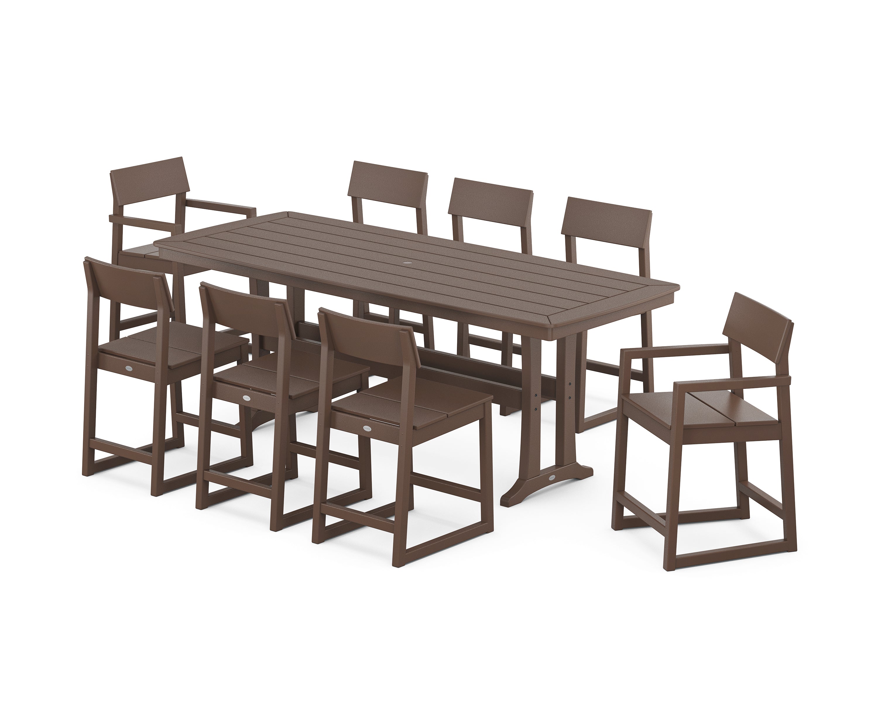 POLYWOOD EDGE 9-Piece Counter Set with Trestle Legs in Mahogany