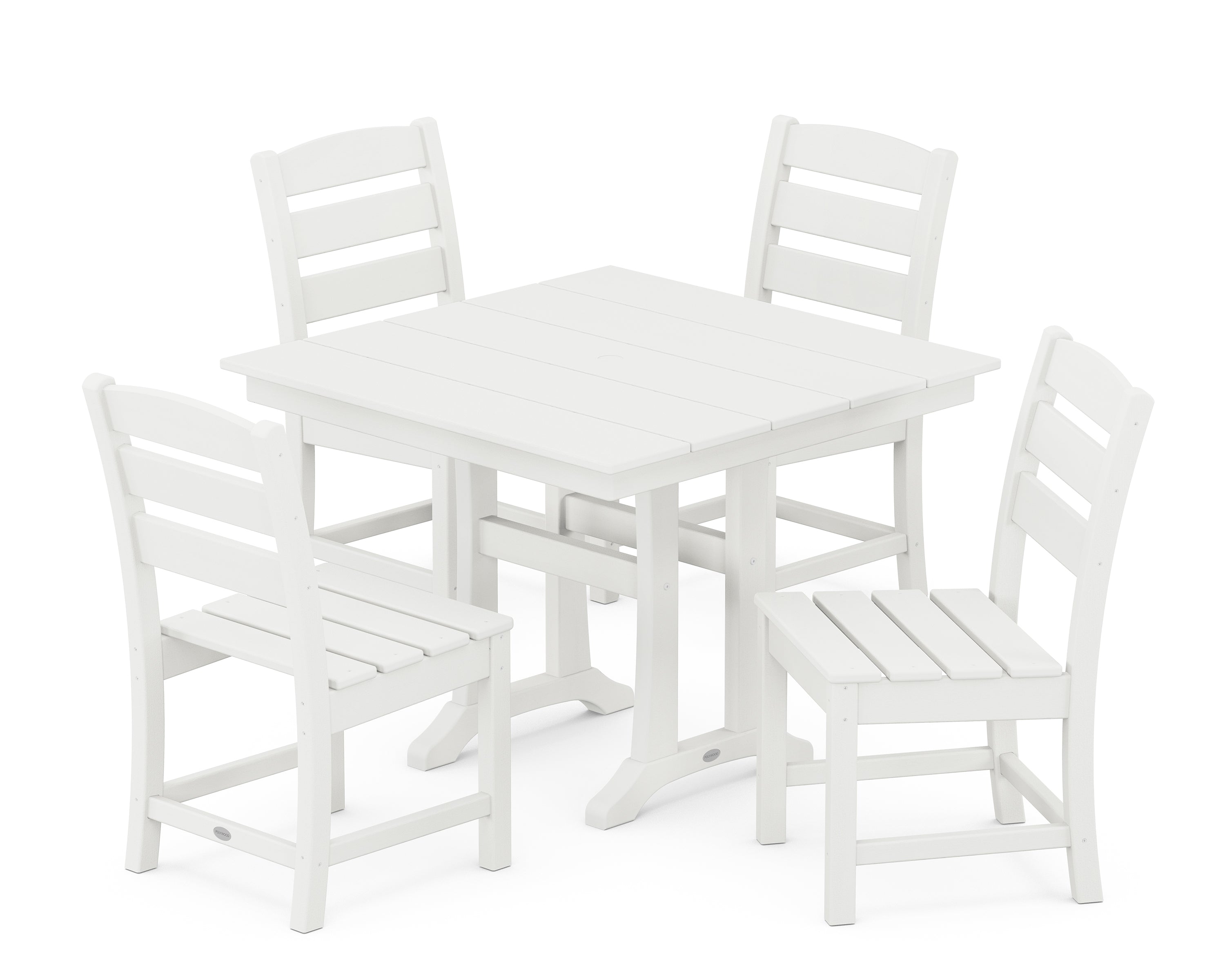 POLYWOOD® Lakeside 5-Piece Farmhouse Trestle Side Chair Dining Set in Vintage White