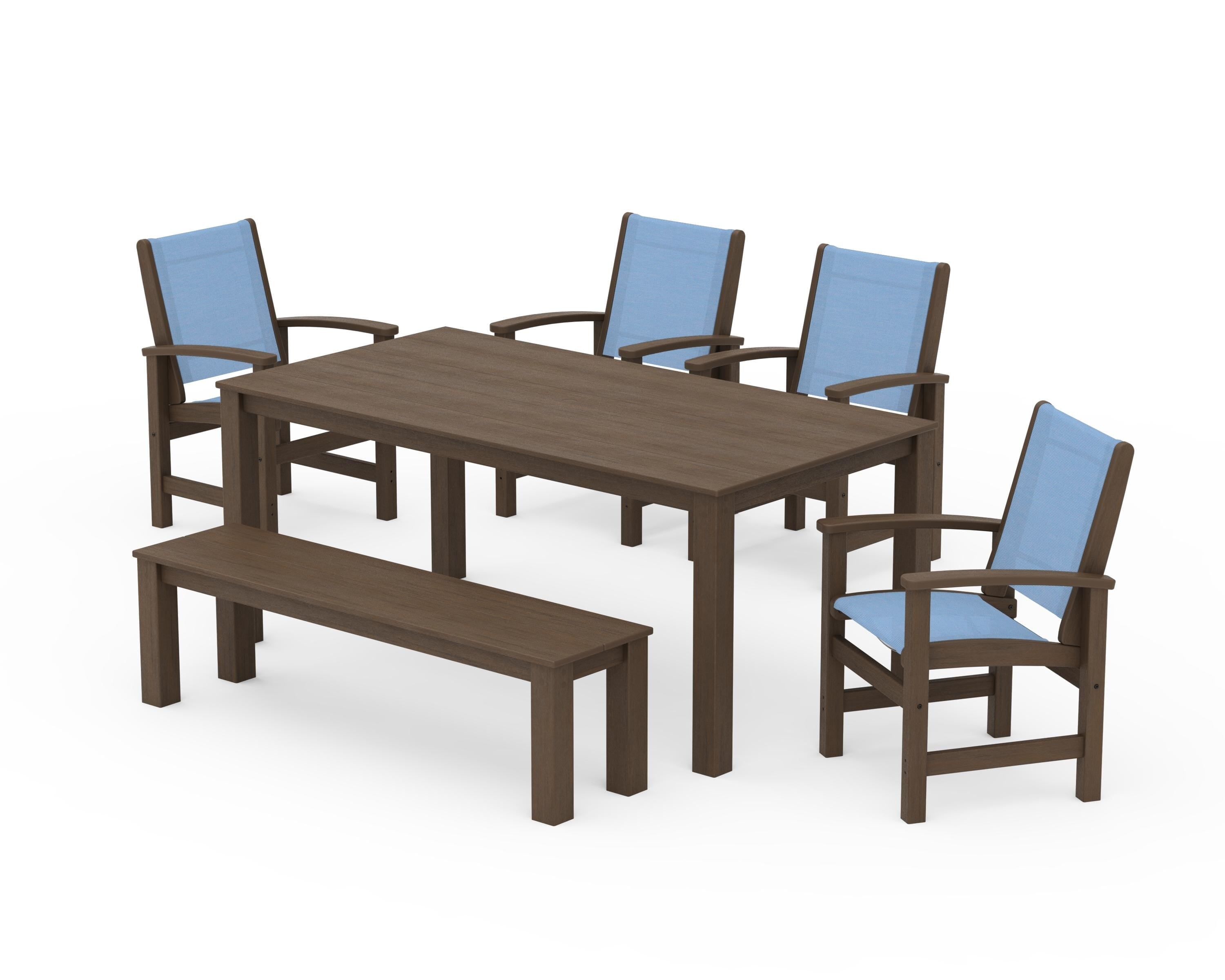 POLYWOOD Coastal 6-Piece Parsons Dining Set with Bench in Kona / Poolside Sling