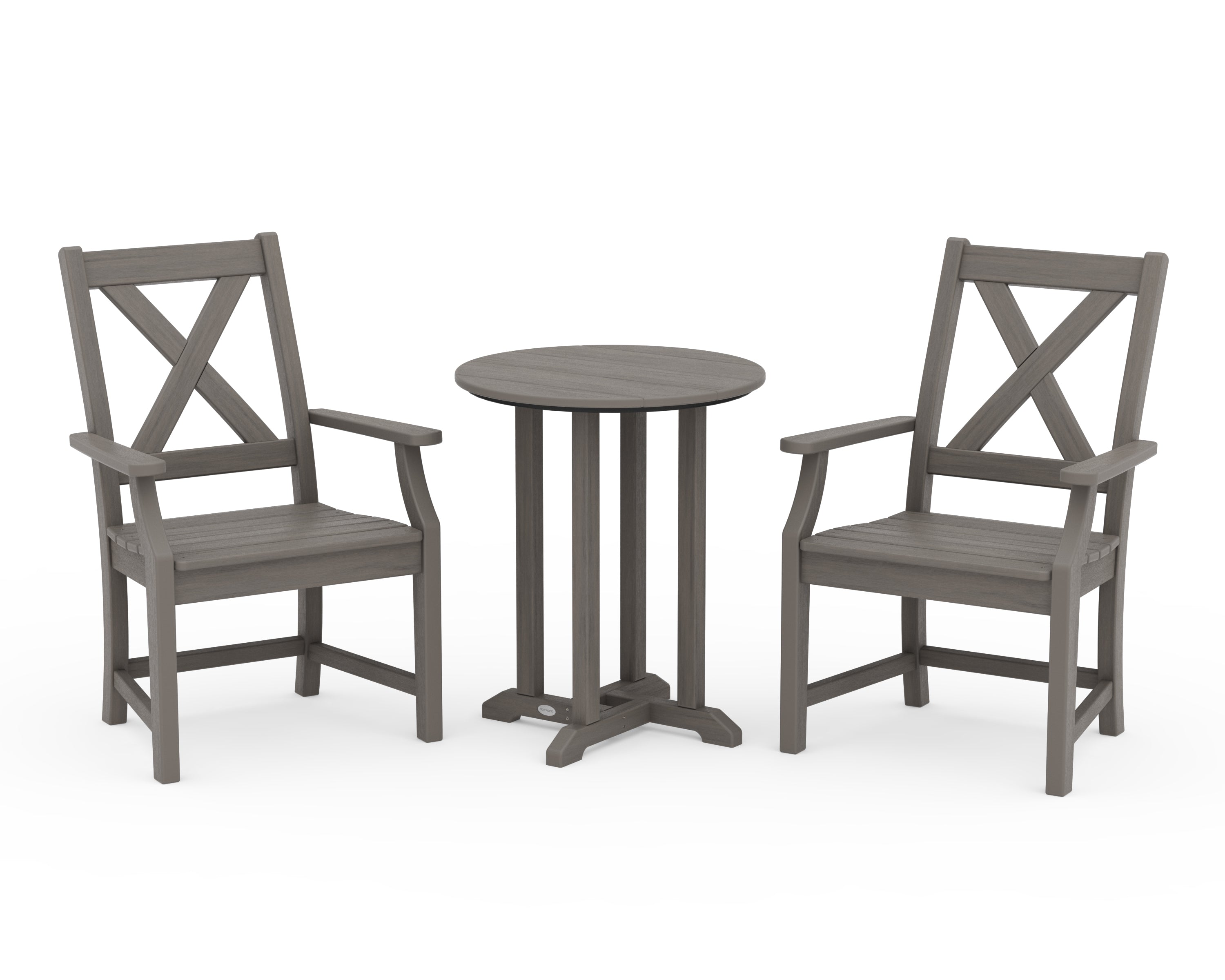 POLYWOOD Braxton 3-Piece Round Bistro Dining Set in Driftwood