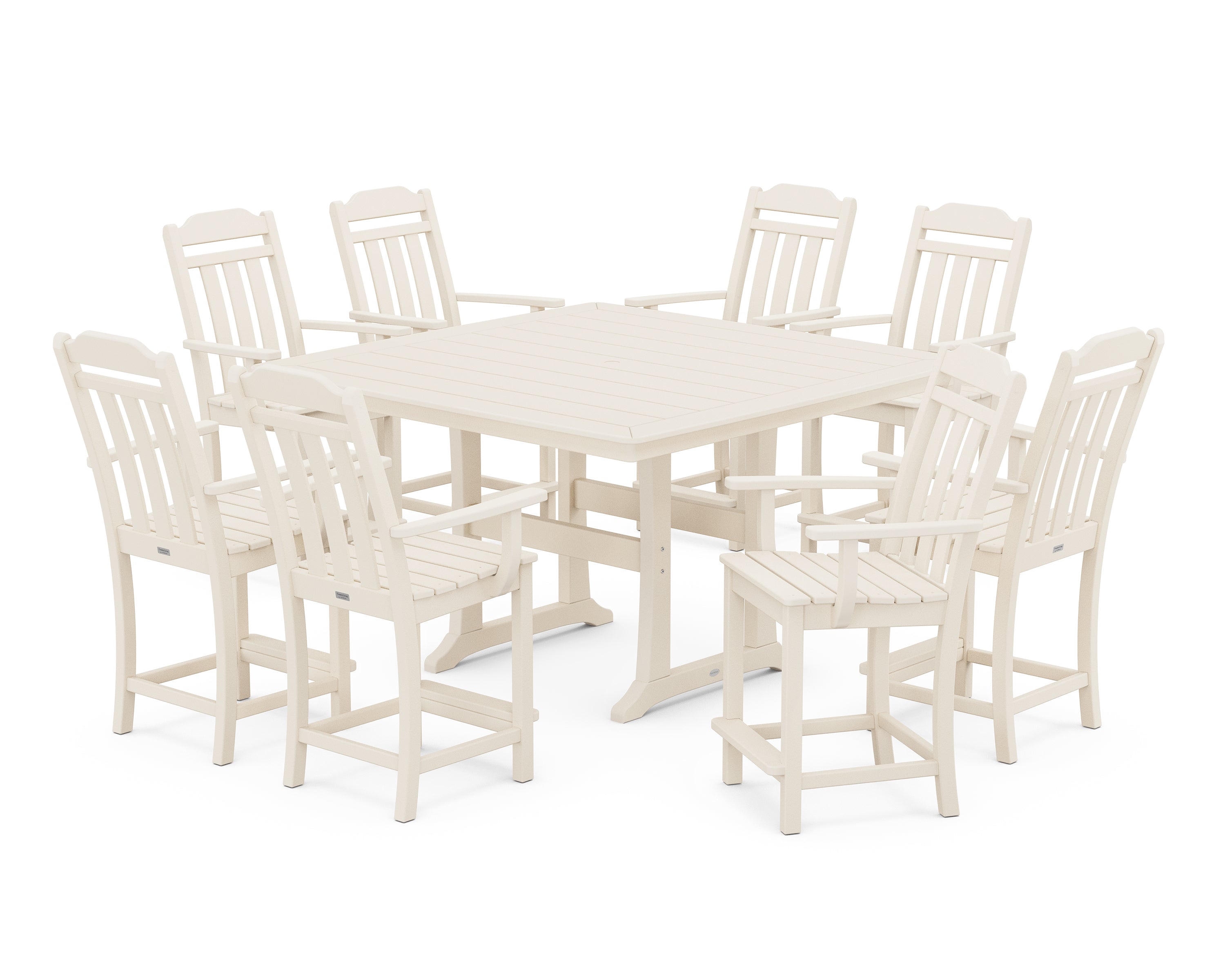 POLYWOOD Country Living 9-Piece Square Counter Set with Trestle Legs in Sand