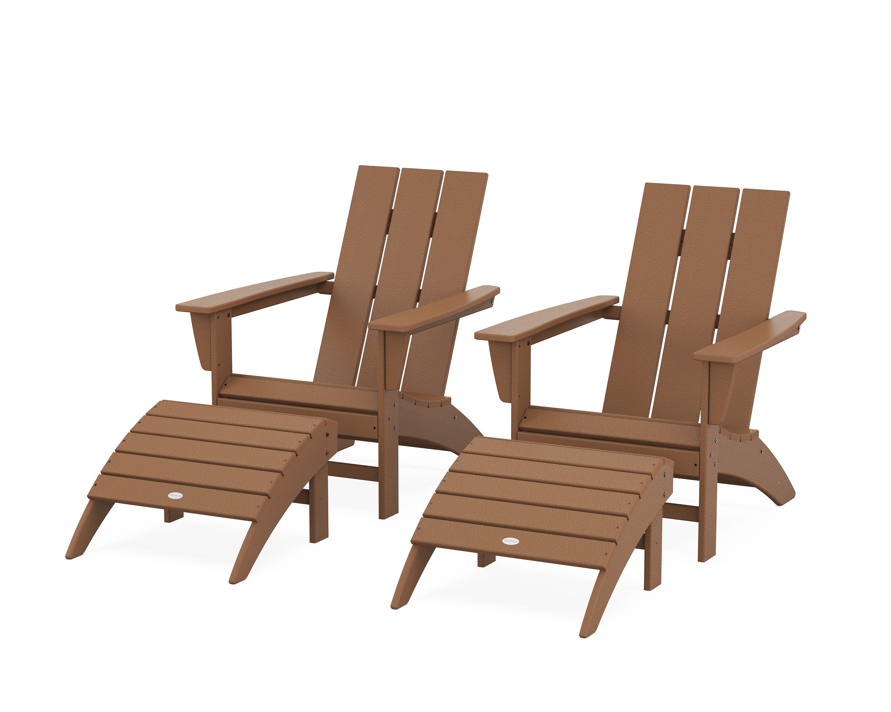 POLYWOOD® Modern Adirondack Chair 4-Piece Set with Ottomans in Teak