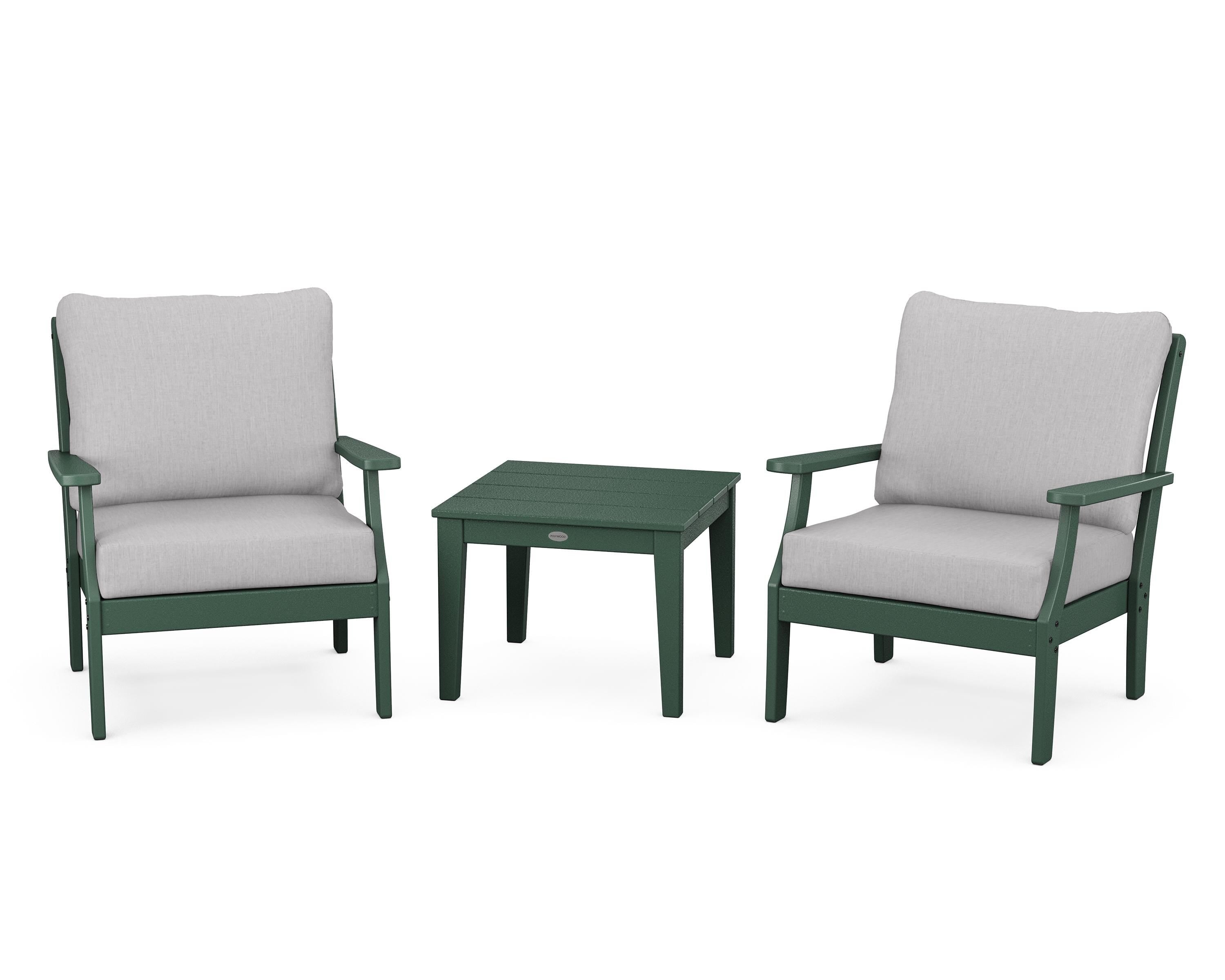 POLYWOOD Braxton 3-Piece Deep Seating Set in Green / Granite