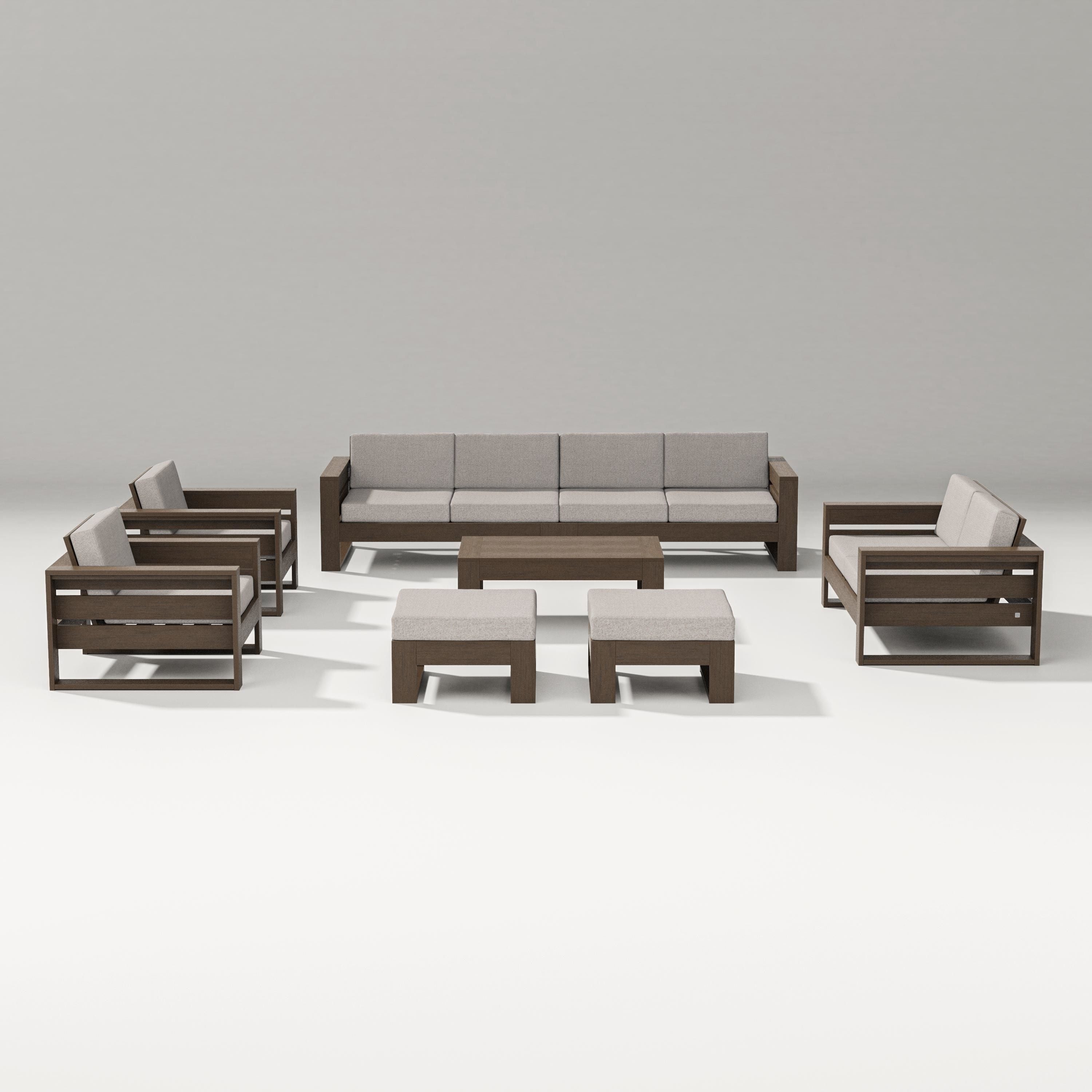 PW Designer Series Latitude 8-Piece Lounge Sofa Set in Kona / Weathered Tweed