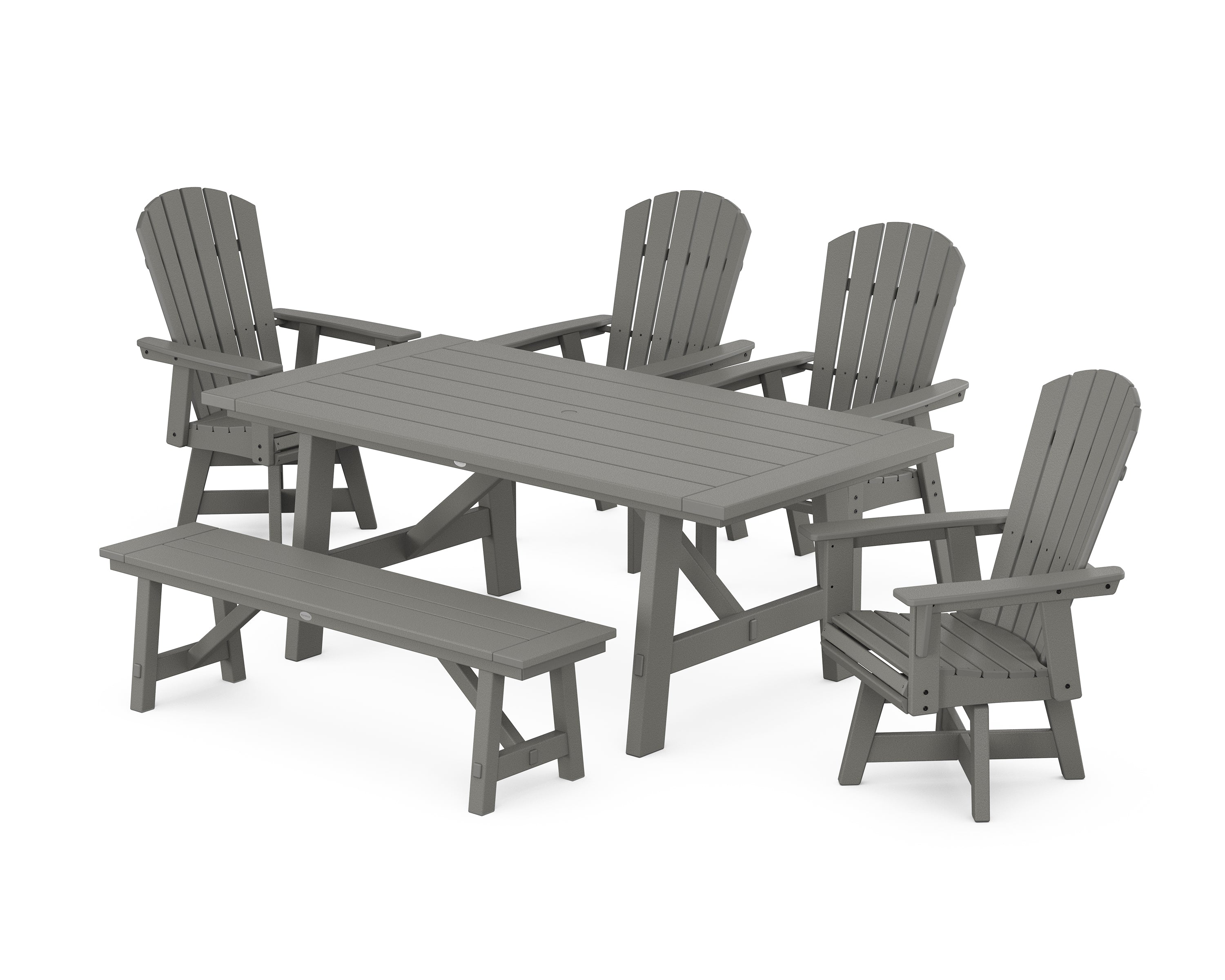 POLYWOOD Nautical Adirondack Swivel 6-Piece Rustic Farmhouse Dining Set With Trestle Legs in Slate Grey