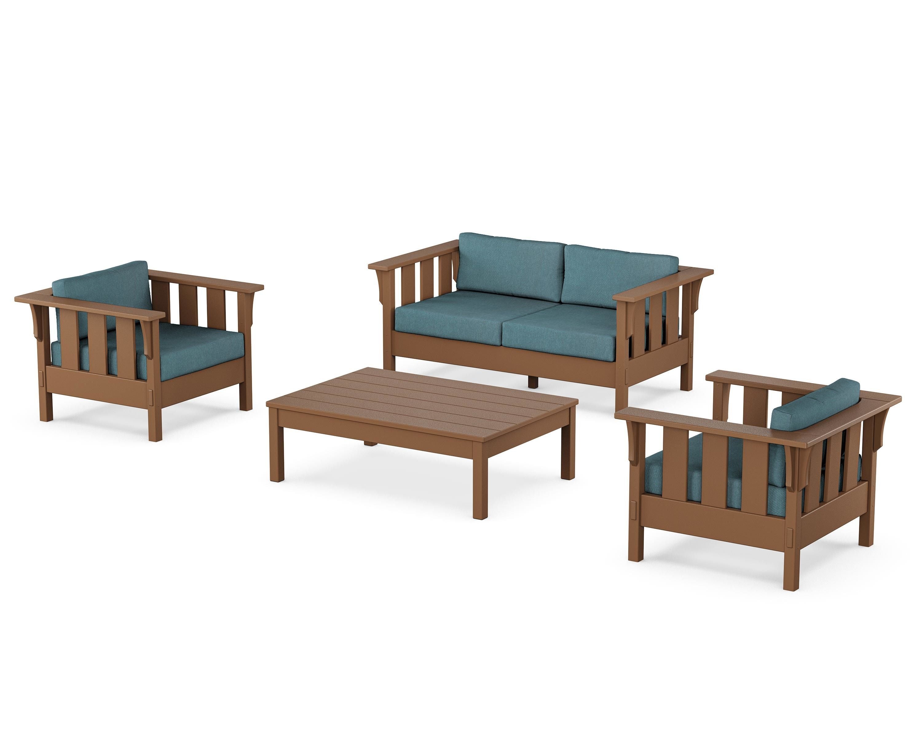 Martha Stewart by POLYWOOD Acadia 4-Piece Deep Seating Set with Loveseat in Teak / Ocean Teal