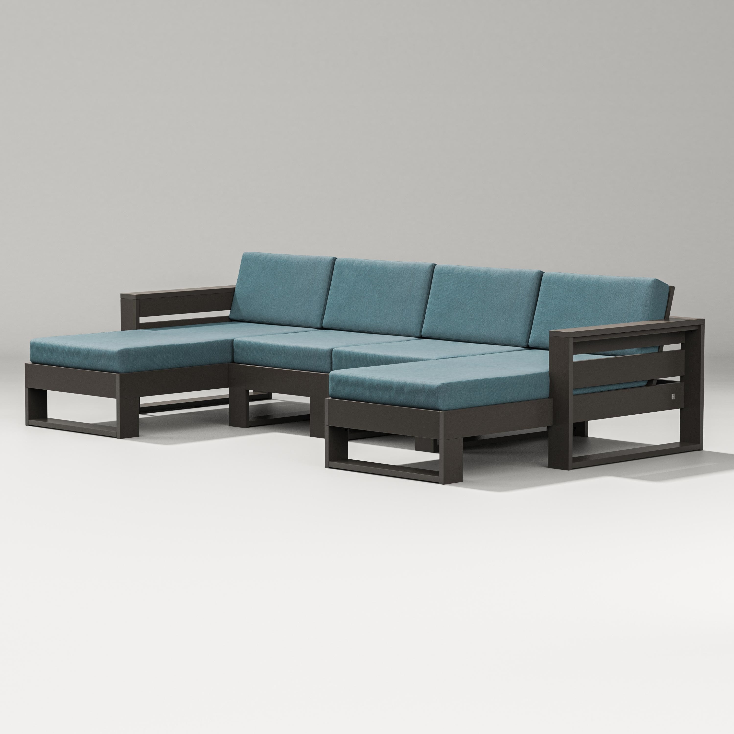 PW Designer Series Latitude Double Chaise Sectional in Vintage Coffee / Ocean Teal