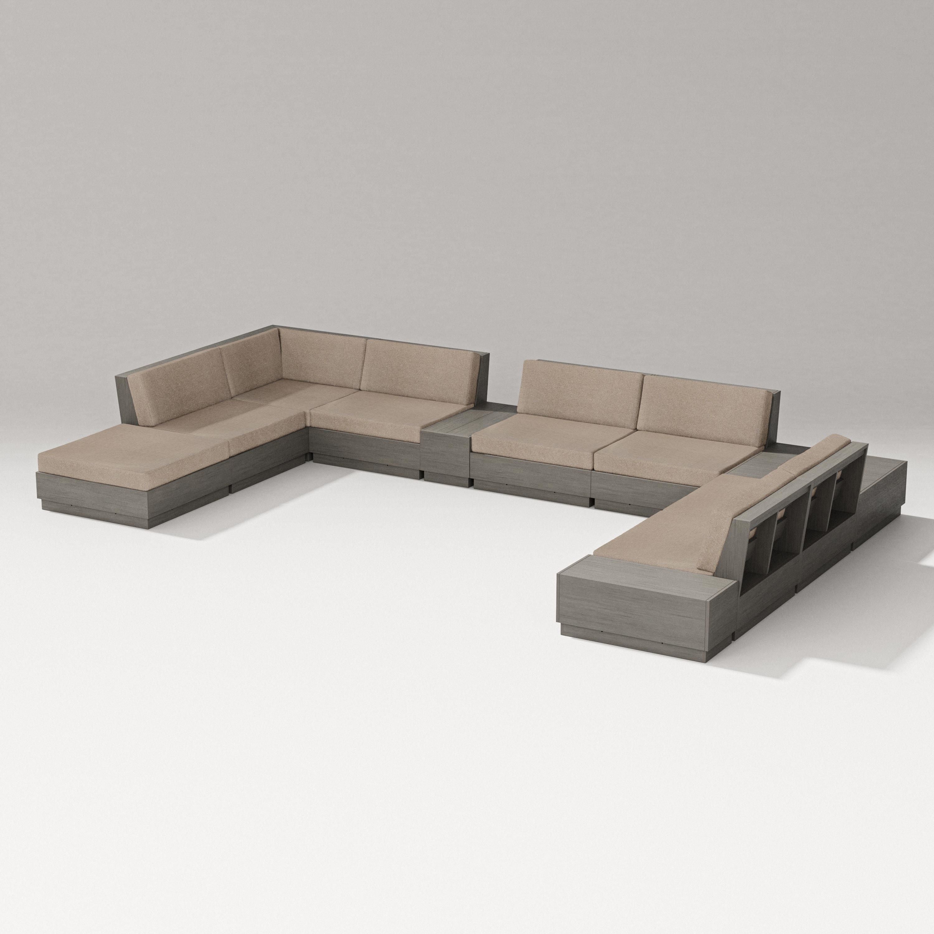 PW Designer Series Elevate 11-Piece Conversation Sectional Set in Driftwood / Spiced Burlap