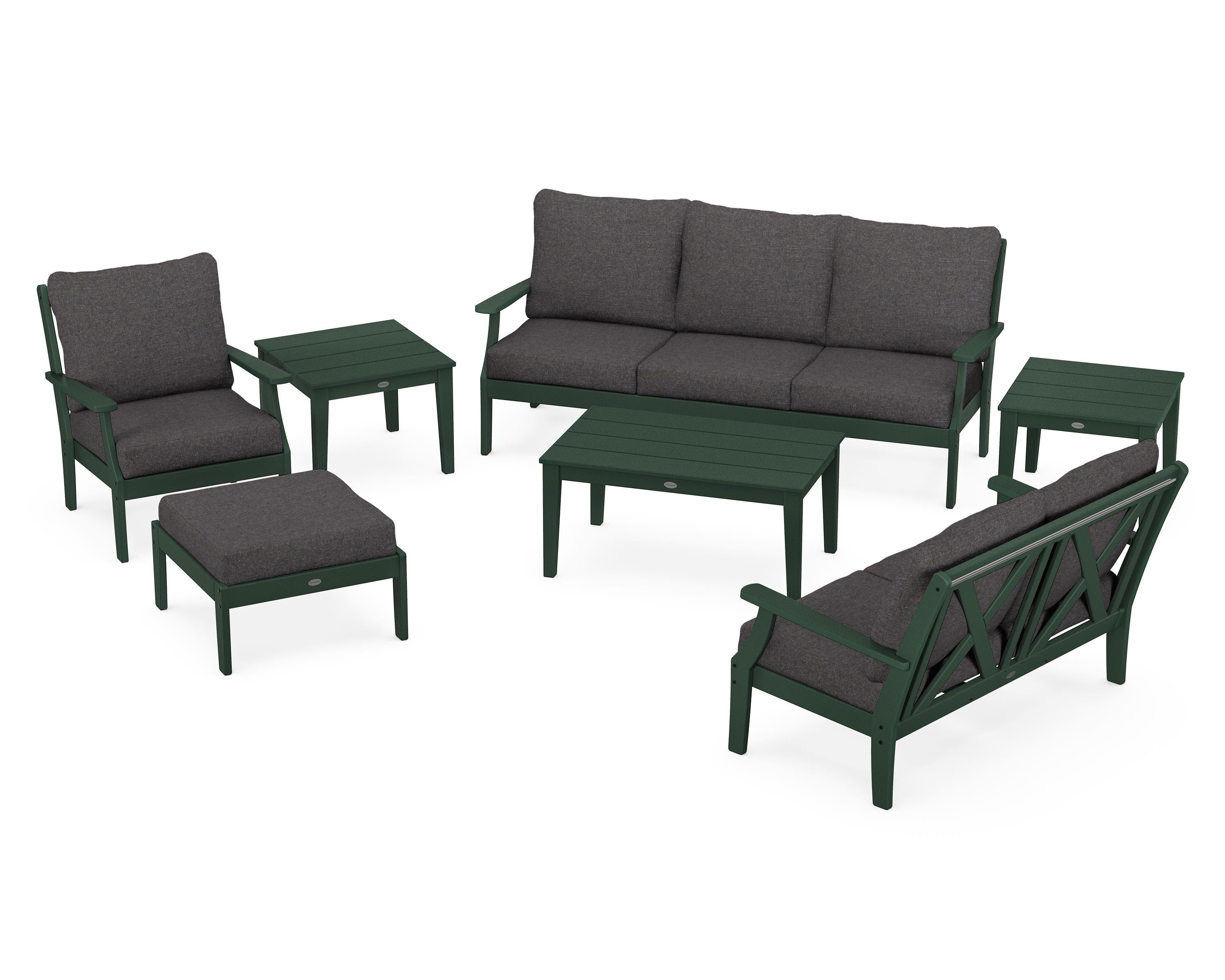 POLYWOOD Braxton 7-Piece Deep Seating Set in Green / Ash Charcoal